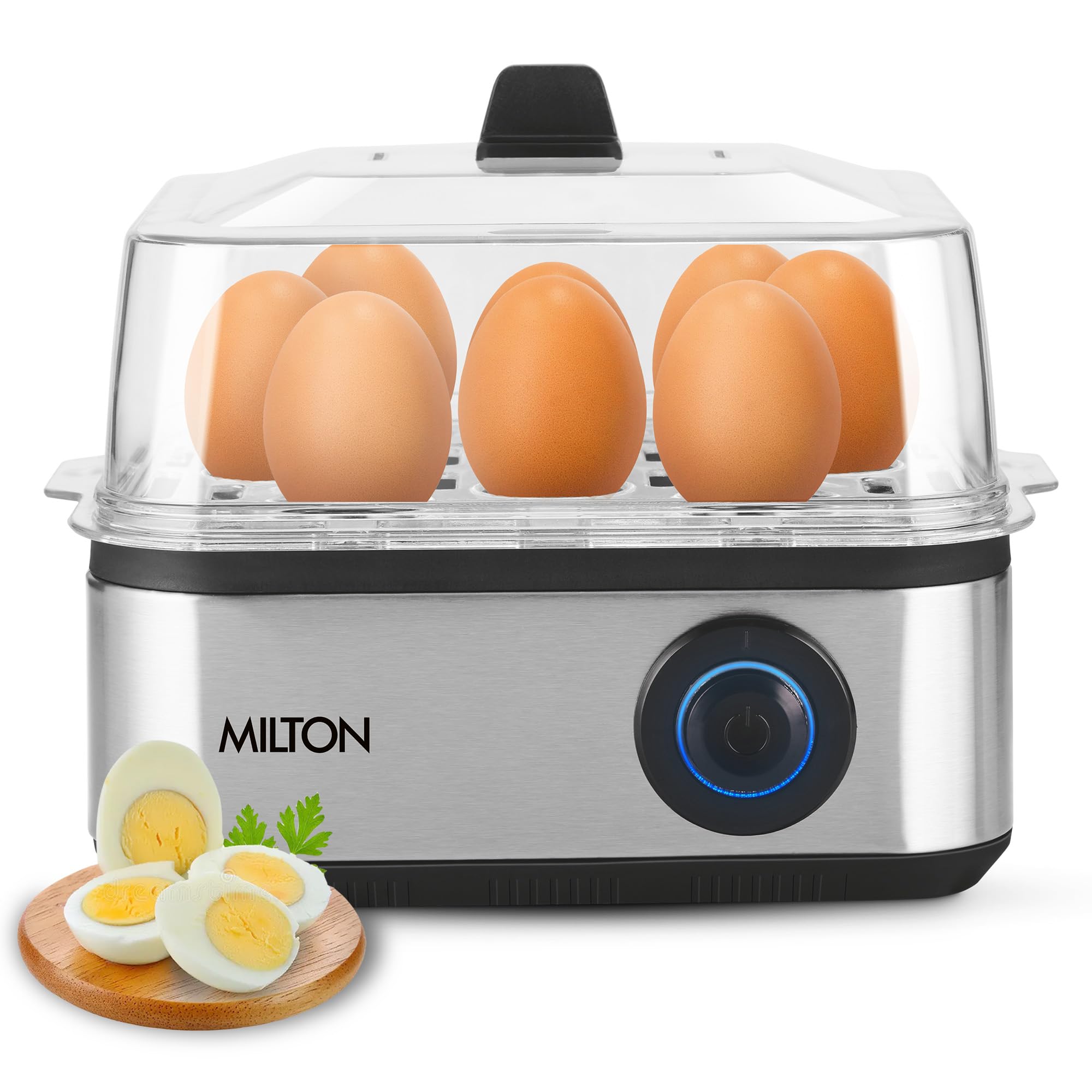 Milton 2-In-1 Egg Boiler & Poacher | Boils 8 Eggs, Poaches 4 Eggs | 3 Egg Boiling Types Hard, Soft, Medium | Steam Vegetables | 