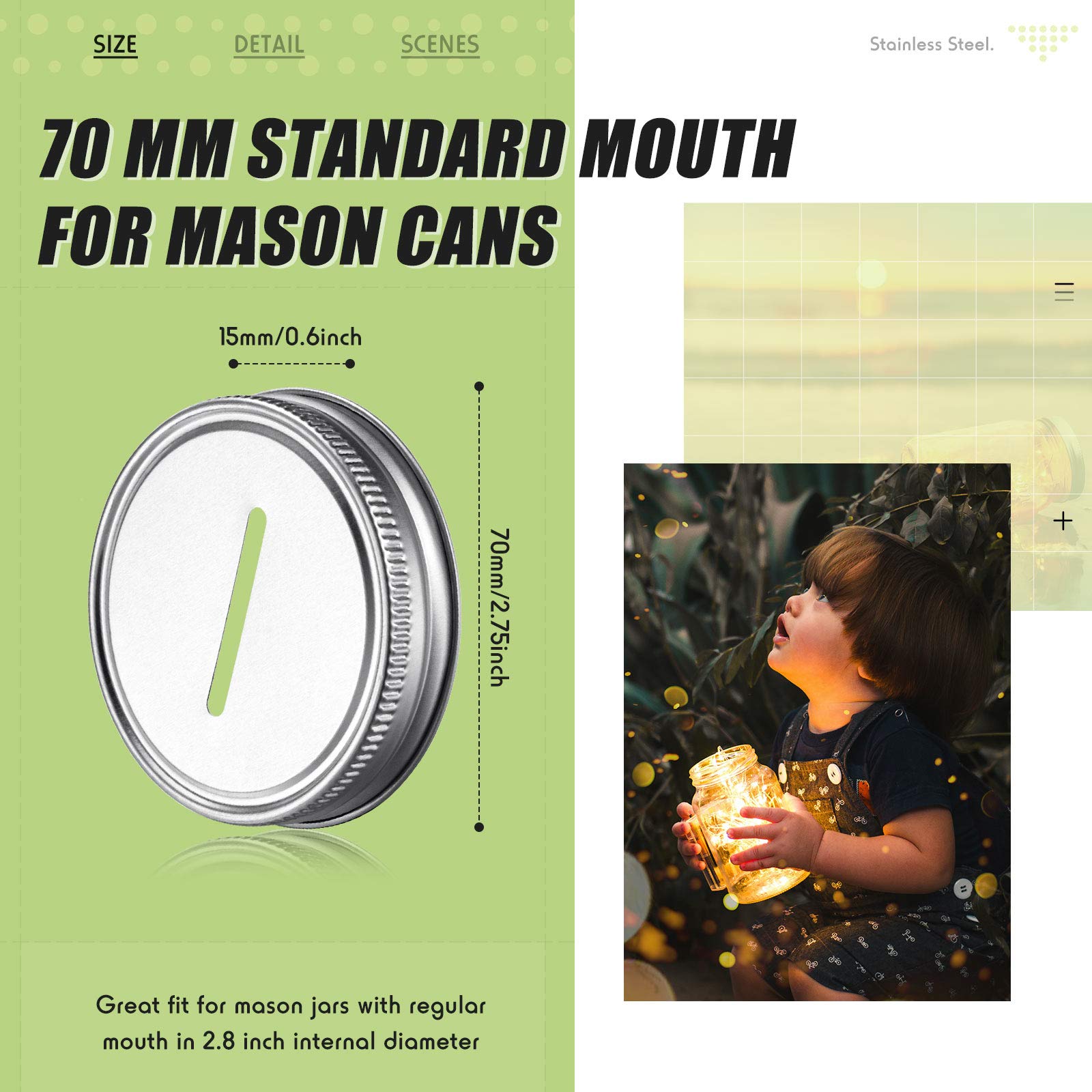 Stainless Steel Coin Slot Bank Lid Compatible With Mason Jars Canning Jars Money Saving Jars Metal Coin Slot Lid For Regular Mou