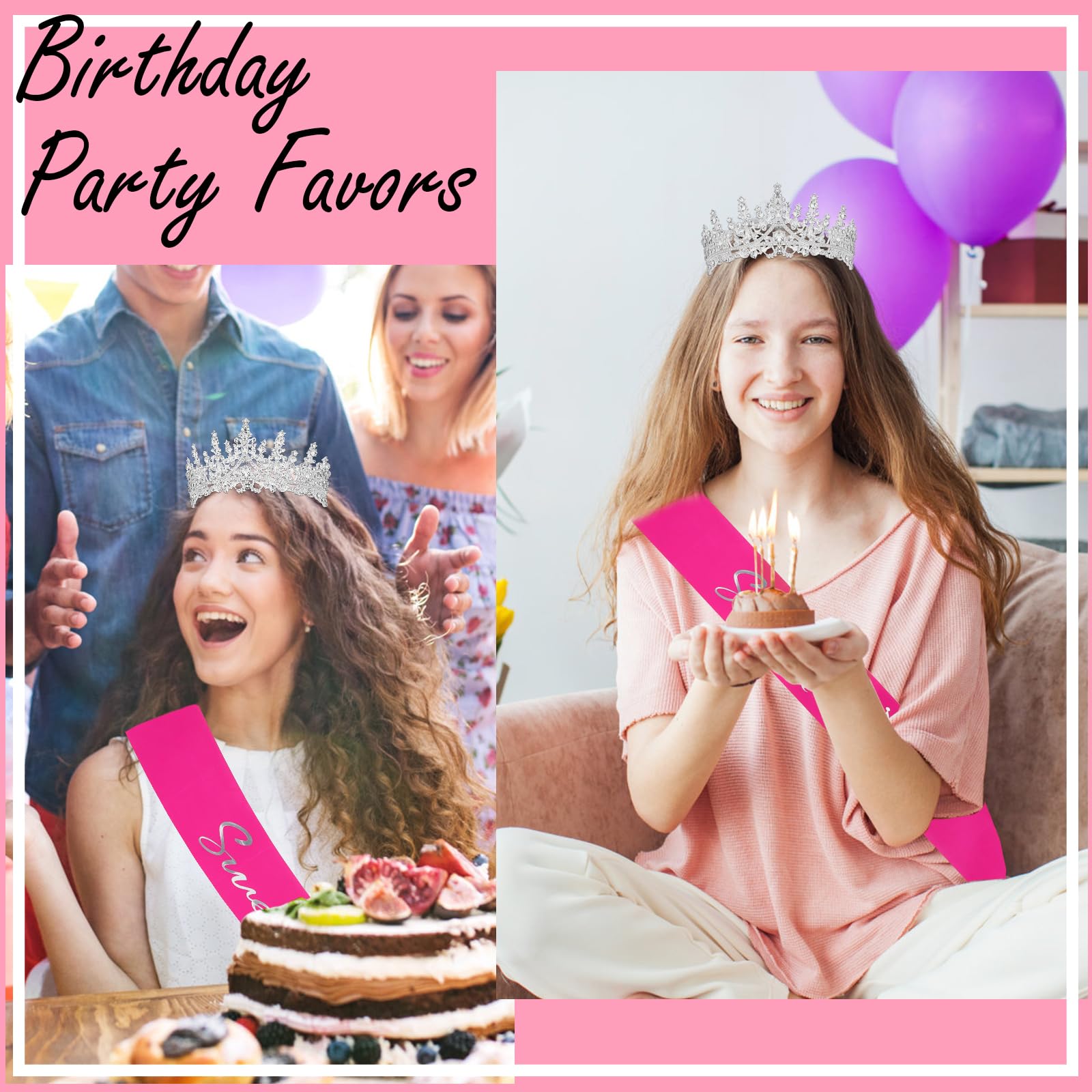 Casoty 16Th Birthday Sash And Tiara For Girls, 16Th Birthday Decorations For Girls, Sweet 16 Glitter Sash And Tiara Set With Pea