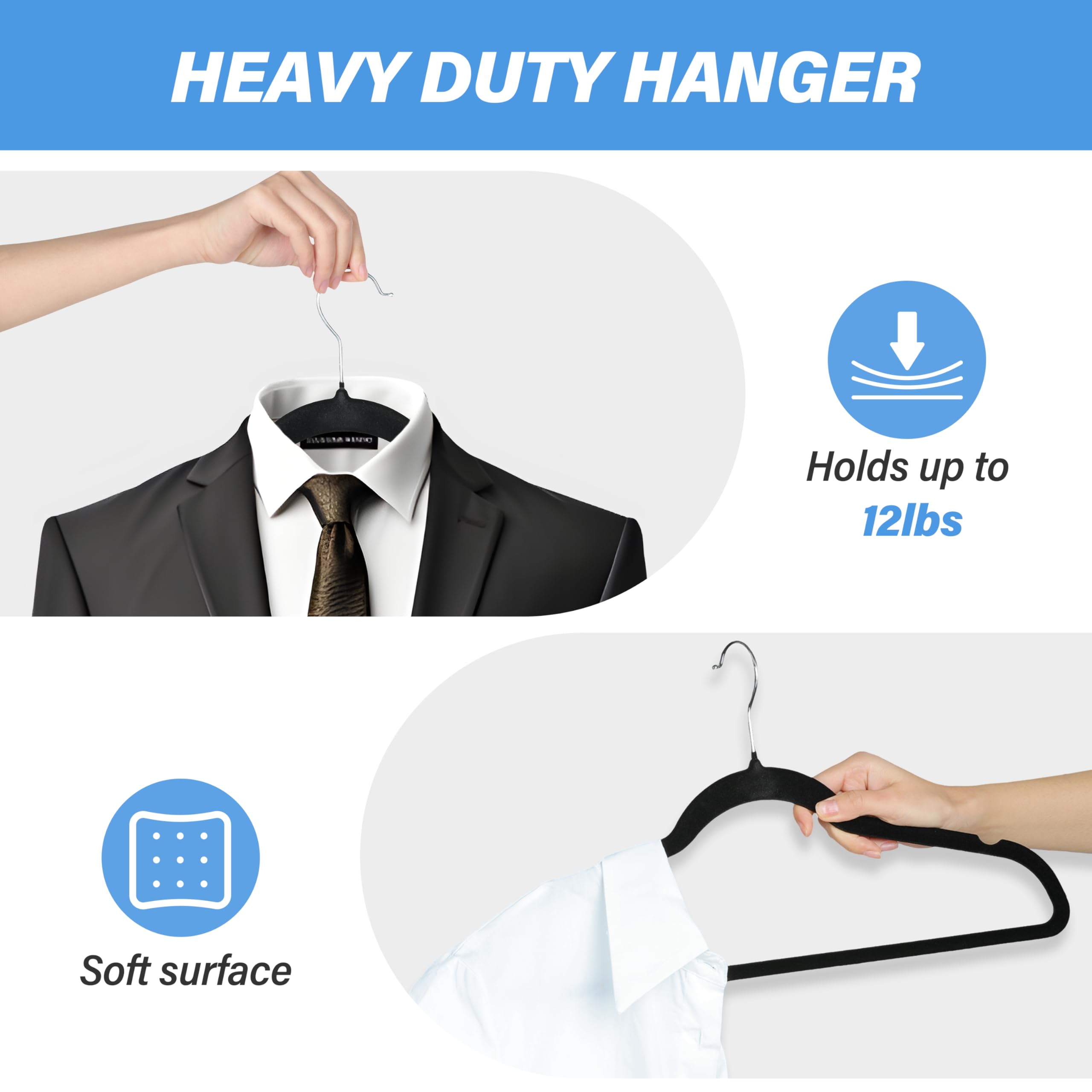 YSSOA Velvet Hangers - 70 Pack Non-Slip Clothes Hangers, Black with 360° Swivel Hooks, Heavy Duty for Closet Space Saving
