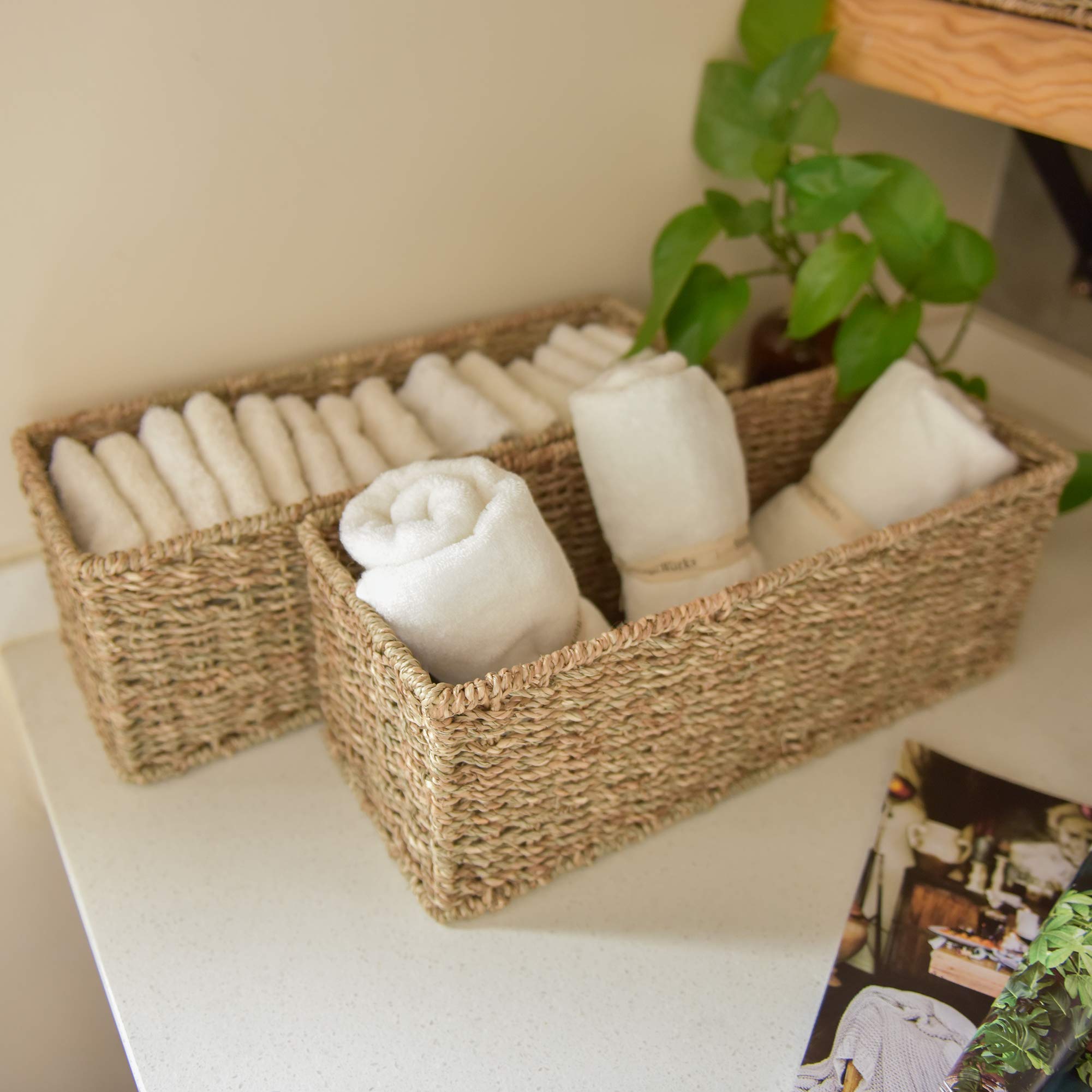 StorageWorks Toilet Paper Basket  Seagrass Wicker Storage Basket for Toilet Tank Topper For Bathroom 2 Pack