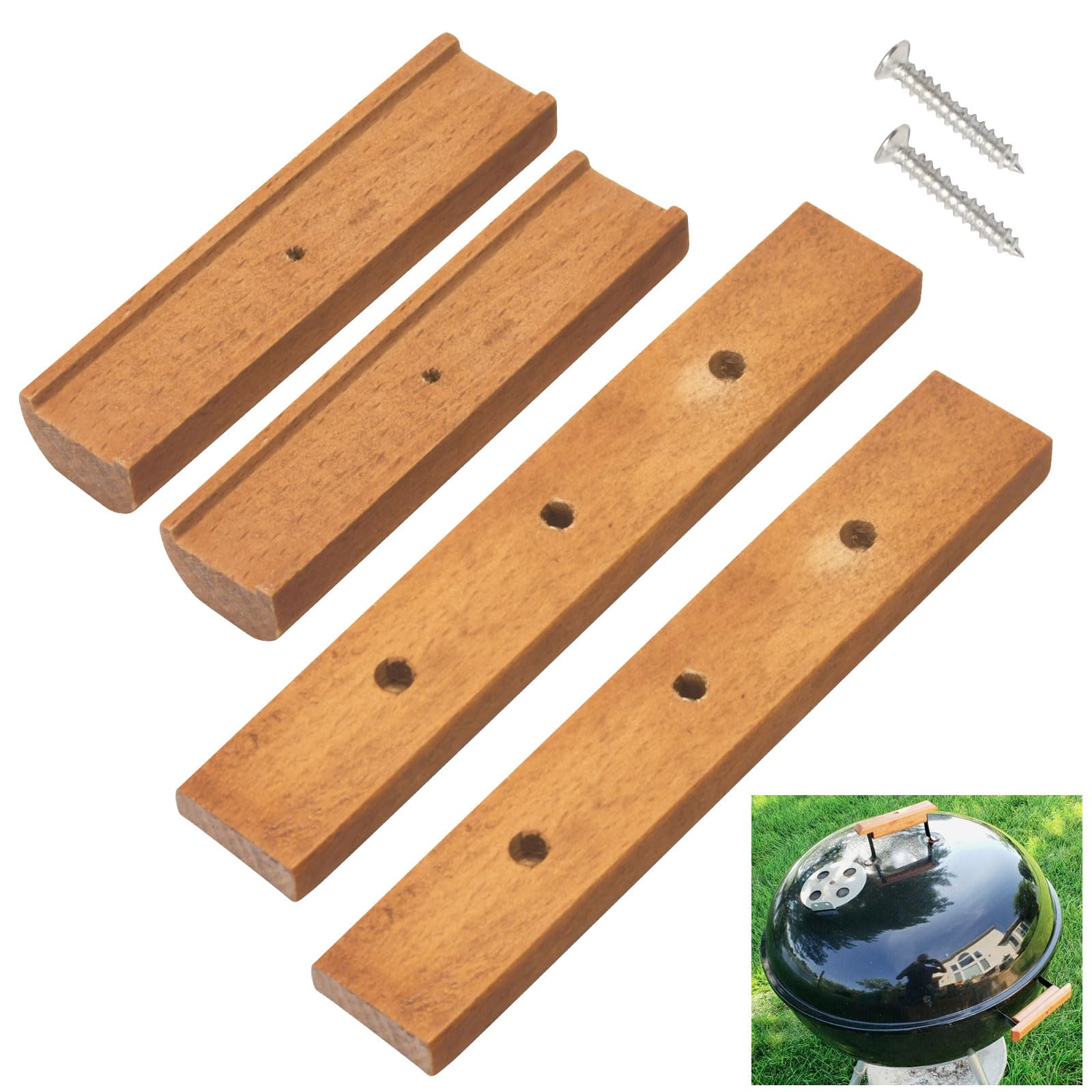 2 Pack Cherry Wood Replacement Handle Compatible With Weber Charcoal Grill, Fits 22.5'' And 18.5'' One Touch Grills And Many Sim