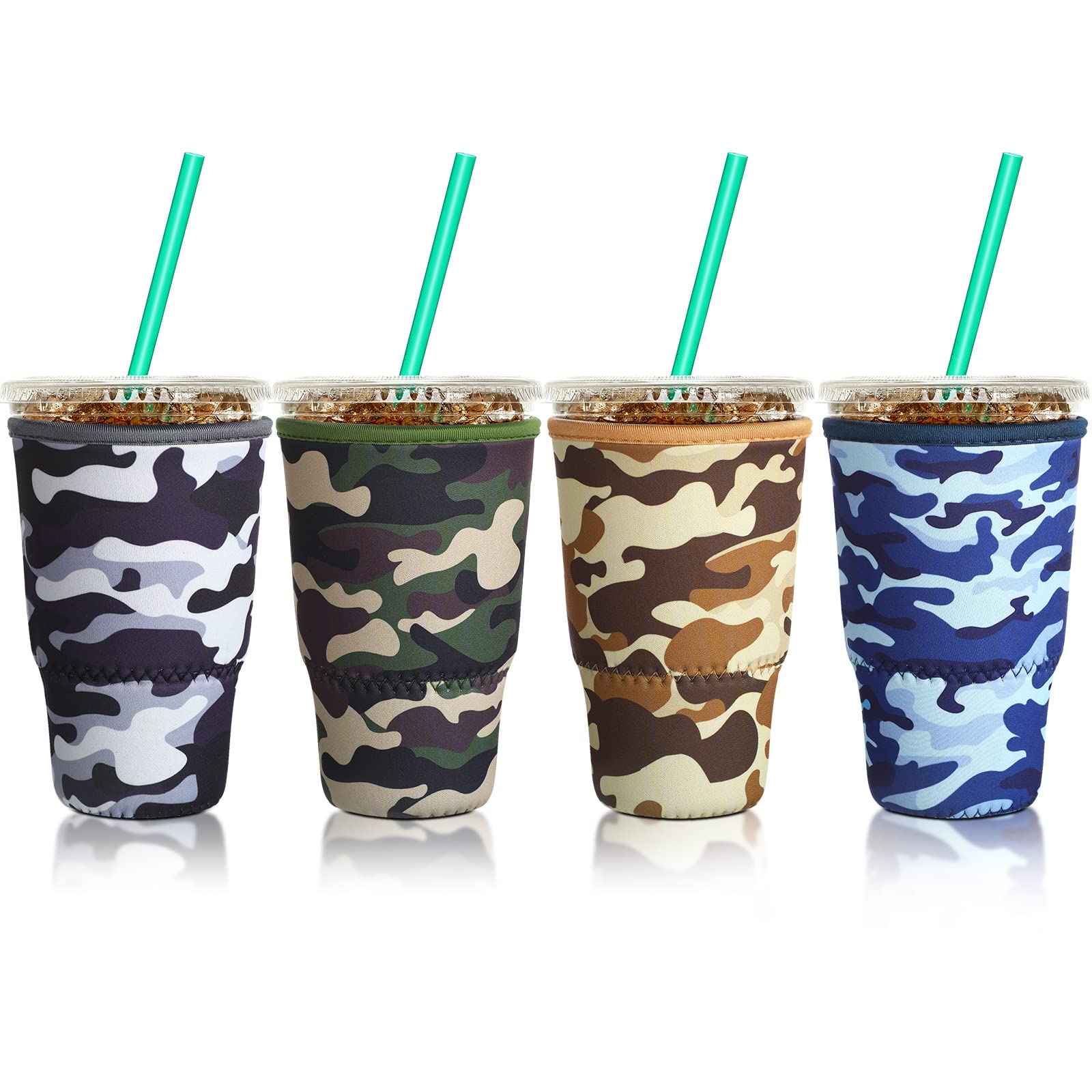 Patelai 4 Pieces Large Reusable Coffee Sleeve Cup Insulator For 30-32 Oz Cold Drinks Beverages And Holder For Most Coffee