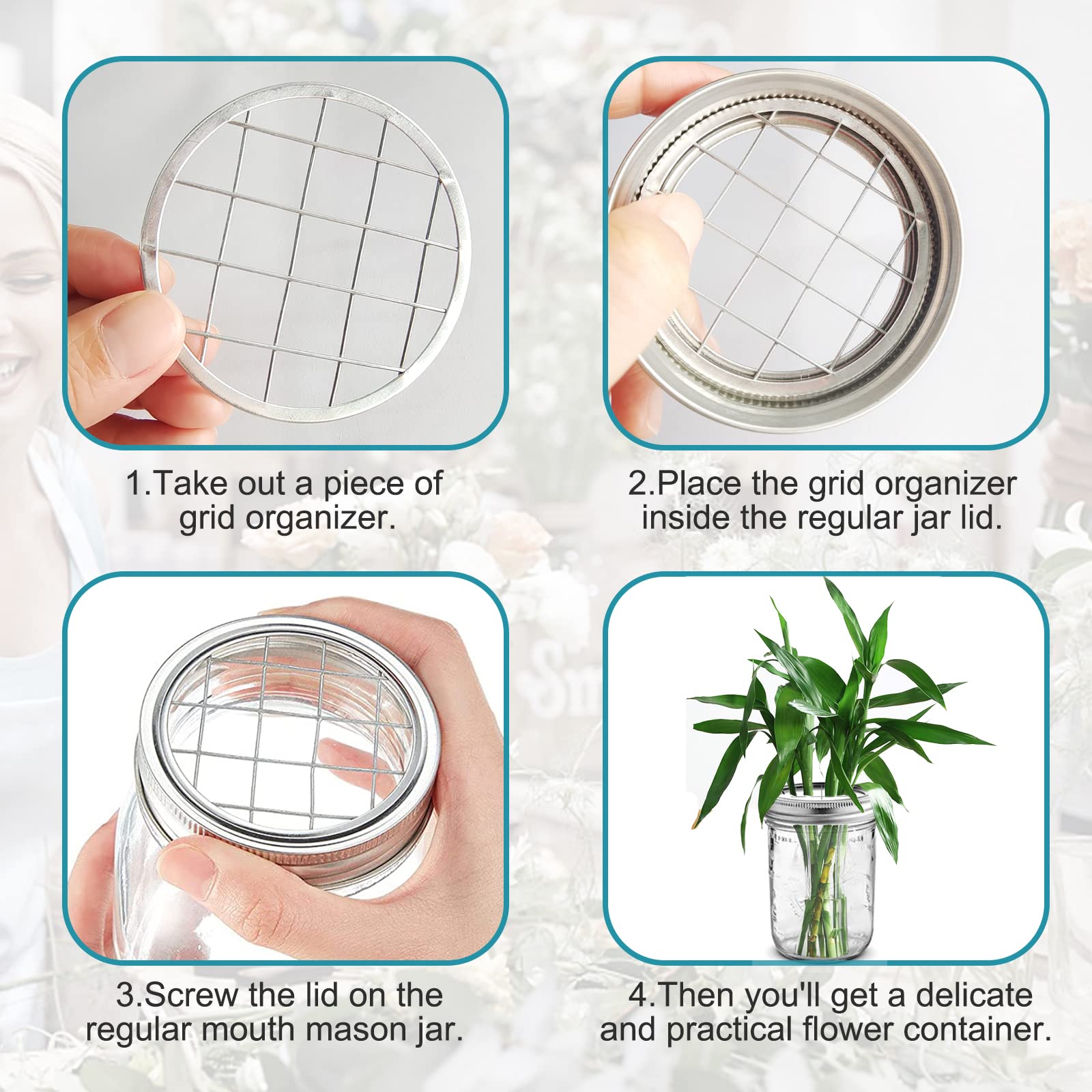 10 Pack Mason Jar Flower Frog Lid Mason Grid Flower Organizer Lid Insert For Valentine'S Day Home Kitchen Office Regular Mouth M