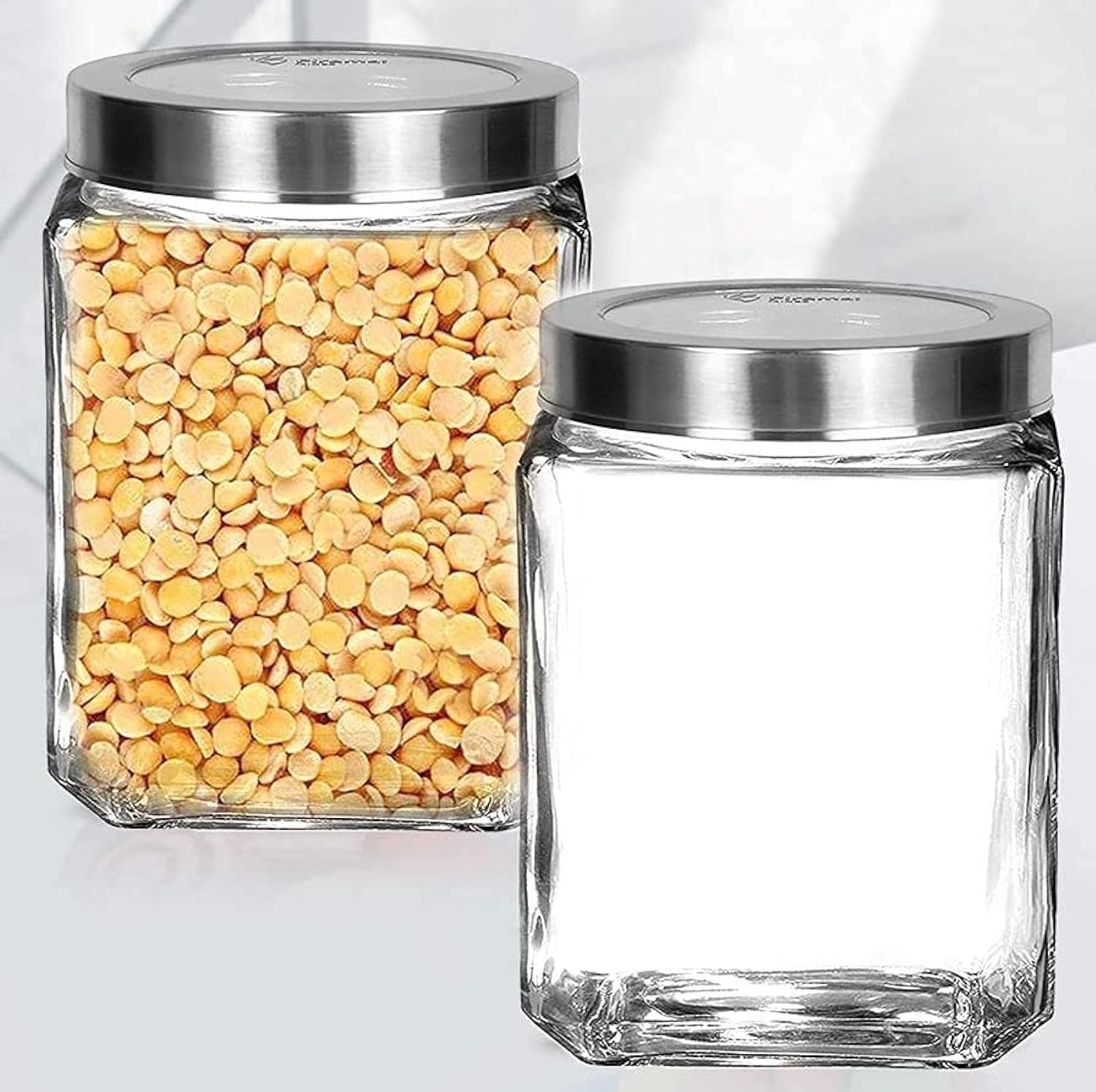 Brezzycloud Piraml Glass Cubical Square 1 Ltr Transparent Glass Jars & Containers for Kitchen Pantry,Jams, Pickles, Cookies, Dry
