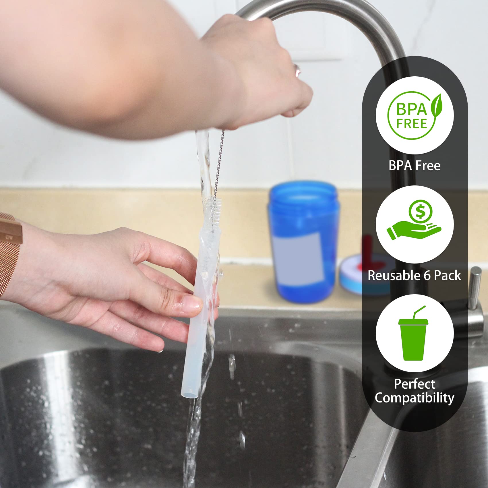 Klowoah Replacement Straws Compatible With Zak 15Oz Water Bottle,Reusable Straw With Cleaning Brush (Grey-4 Pack)