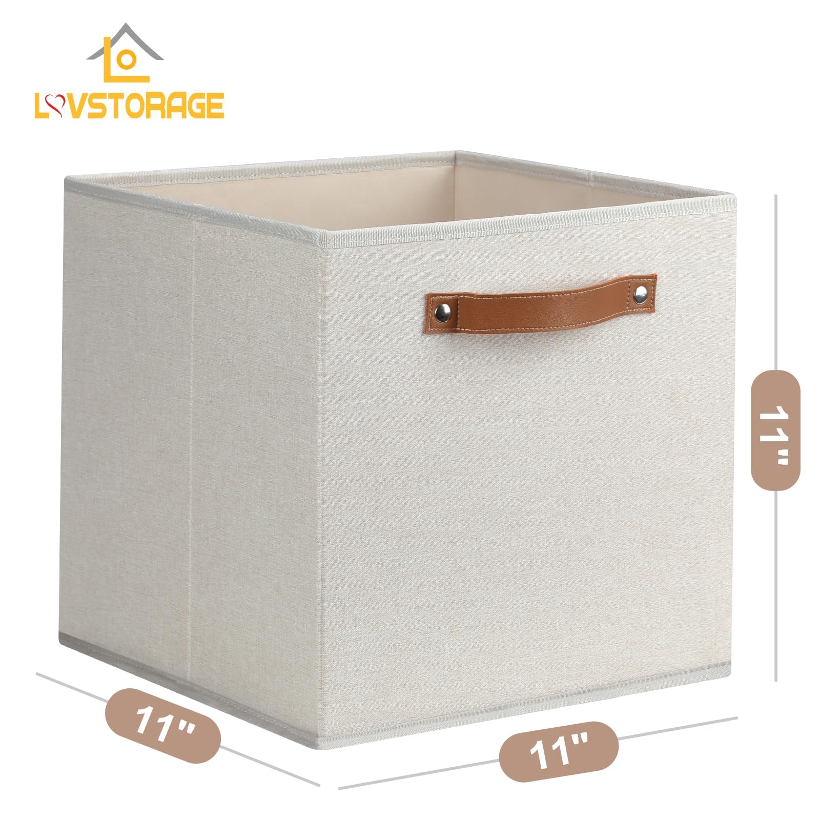 Lovstorage 11''X 11'' Large Storage Cubes, 6 Pack Collapsible Cube Storage Bins With Handles For Organizing, Beige Fabric Closet