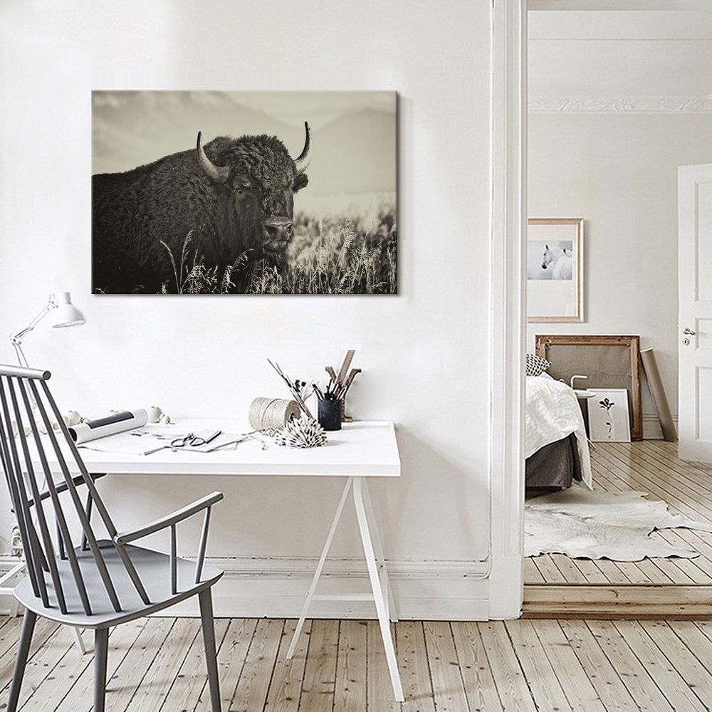 Levvarts - Animal Canvas Wall Art American Buffalo Portrait Painting On Canvas Wild Animal Artwork Sepia Photography Prints For