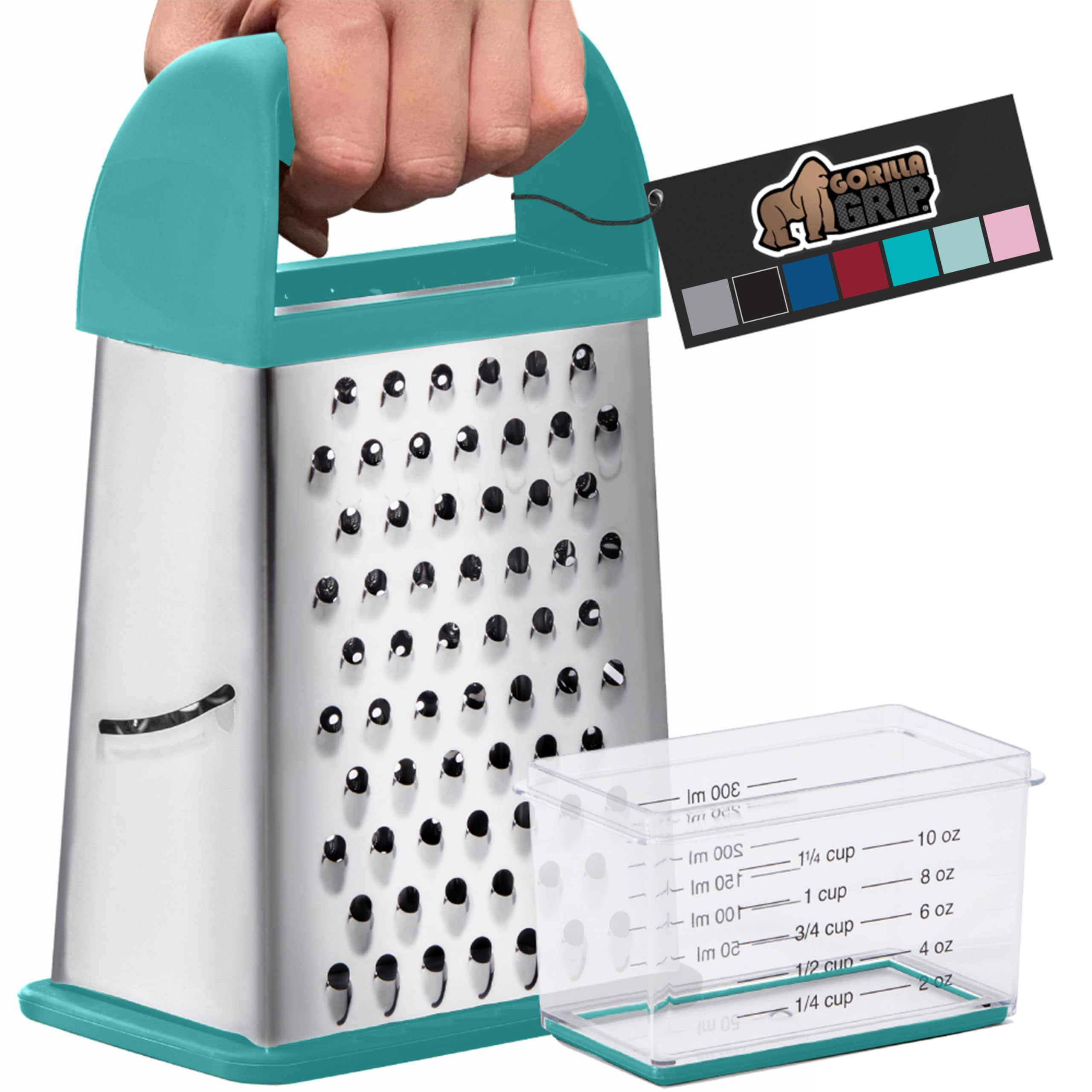 Gorilla Grip Professional 100% Bpa Free 4-Sided Cheese Slicer Grater, Stainless Steel Xl Box Graters Ergonomic Handle, Ginger Ca