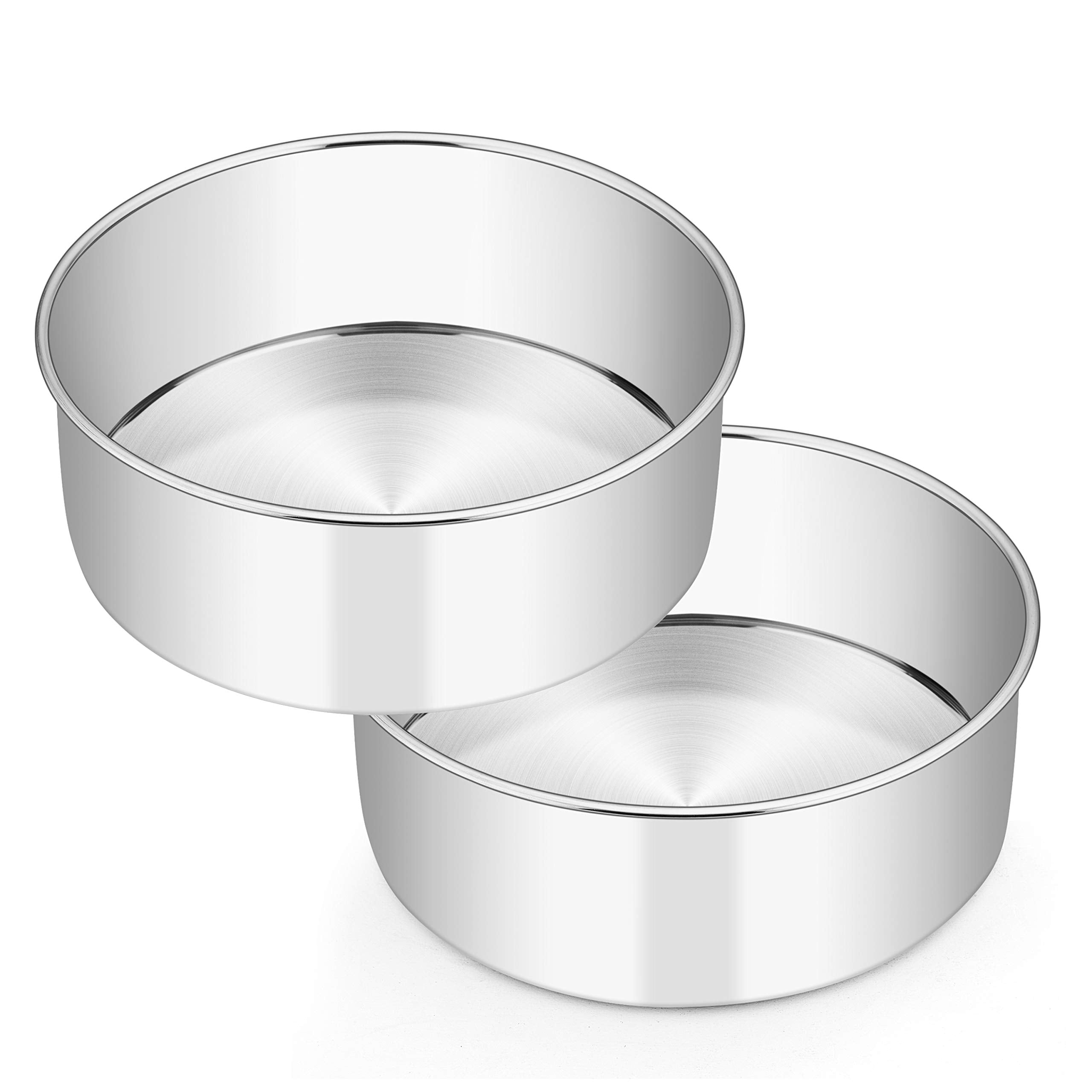 E-Far 8 X 3 Inch Round Cake Pans, Stainless Steel Deep Cake Baking Pan For Layer Cake Chiffon Cheesecake, Healthy Metal Cake Tin
