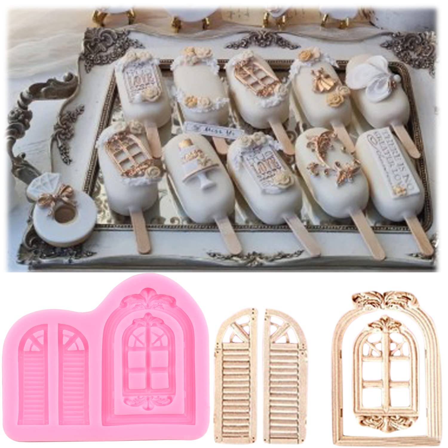 Mujing Window Door Silicone Mold Fondant Molds For Chocolate Cake Decorating Candy Gum Paste Set Of 4