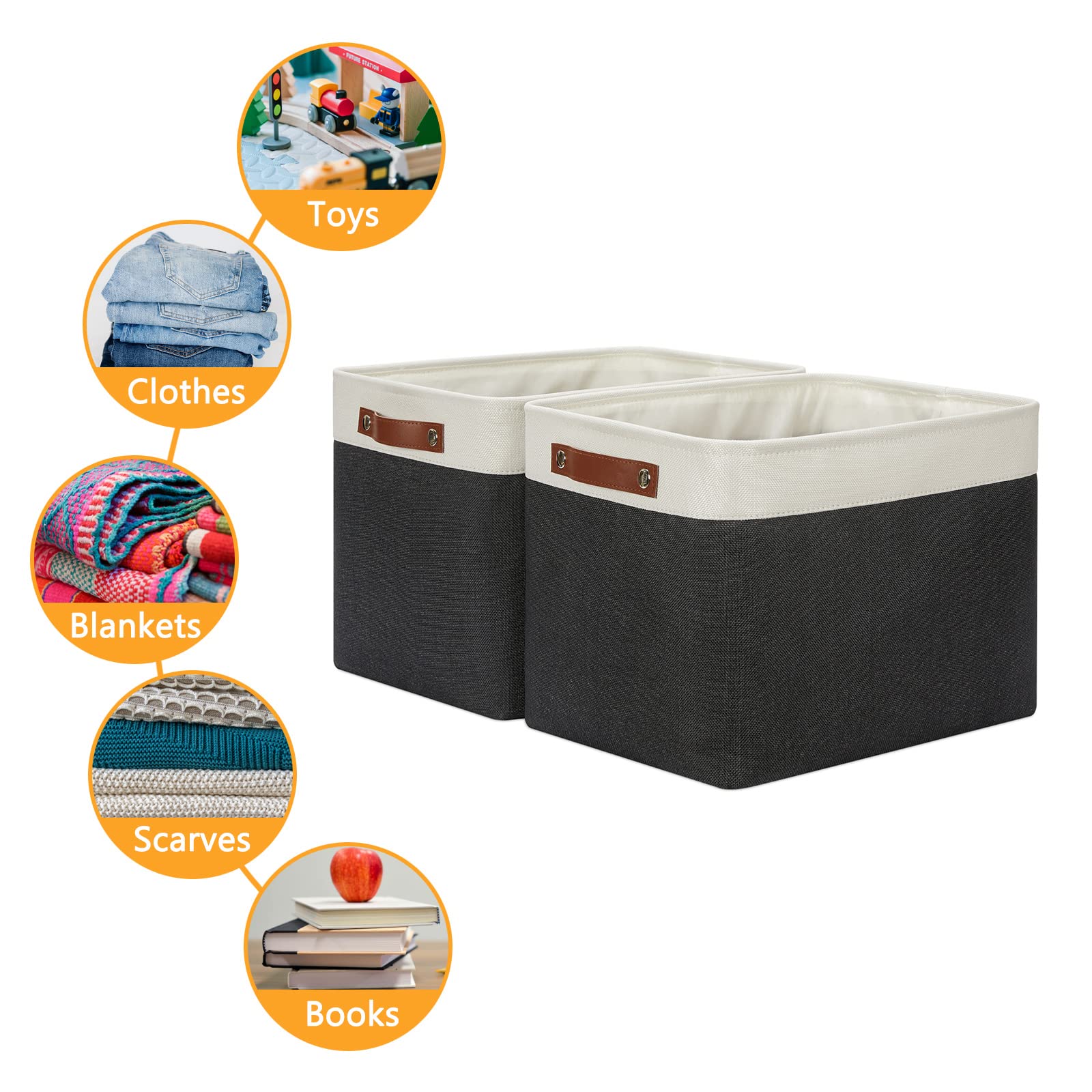 Dullemelo Storage Bins Large-16''X12''X12'' With Leather Handles For Organizing,Decorative Collapsible Storage Baskets For Shelv