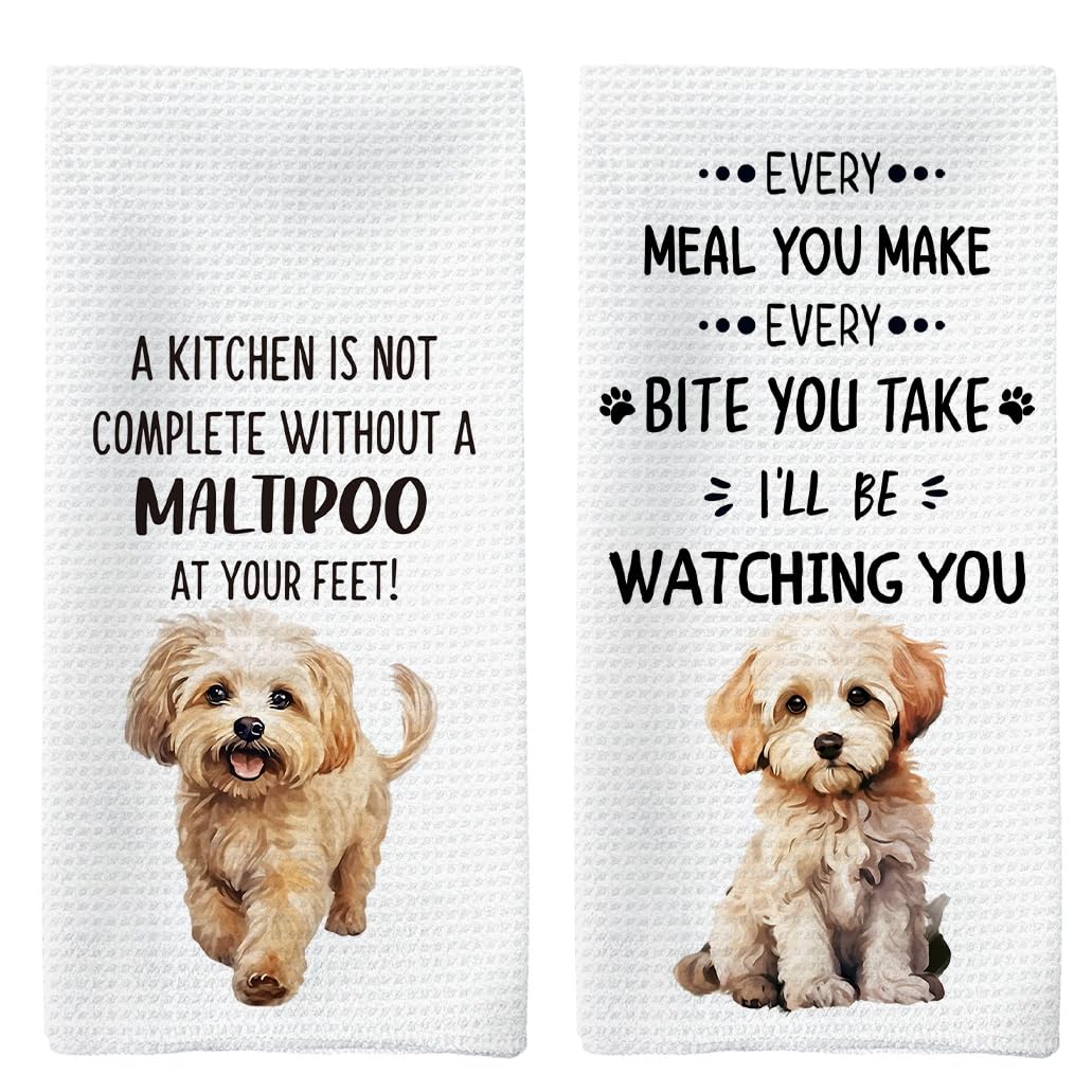 Tzhim Maltipoo Dog Kitchen Towels, Maltipoo Gifts Hand Towels, Gifts for MaltipooLovers Dish Towels Dishcloths Tea Towels for Ki