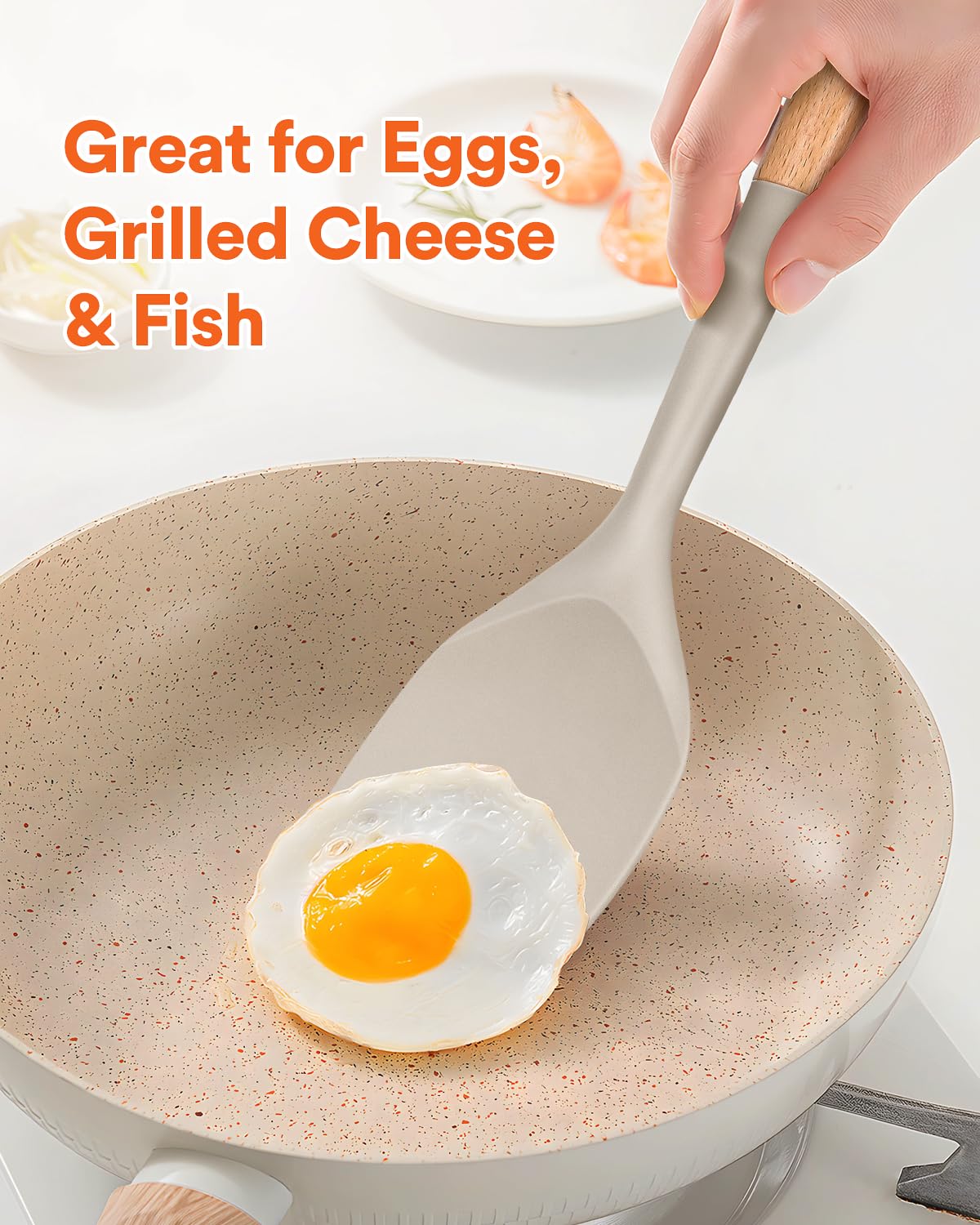 Nonstick Silicone Spatula, Non Scratch Flexible Edge For Pans, Slip Resistant Comfortable Wooden Handle, Heat Resistant Bpa-Free