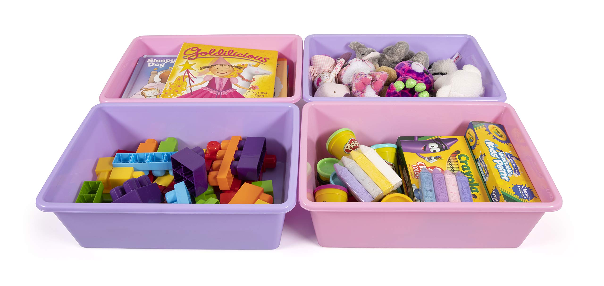 Humble Crew XL081 Large Plastic Storage Bins  Set of 4 (Pink  Purple)  Pink & Purple