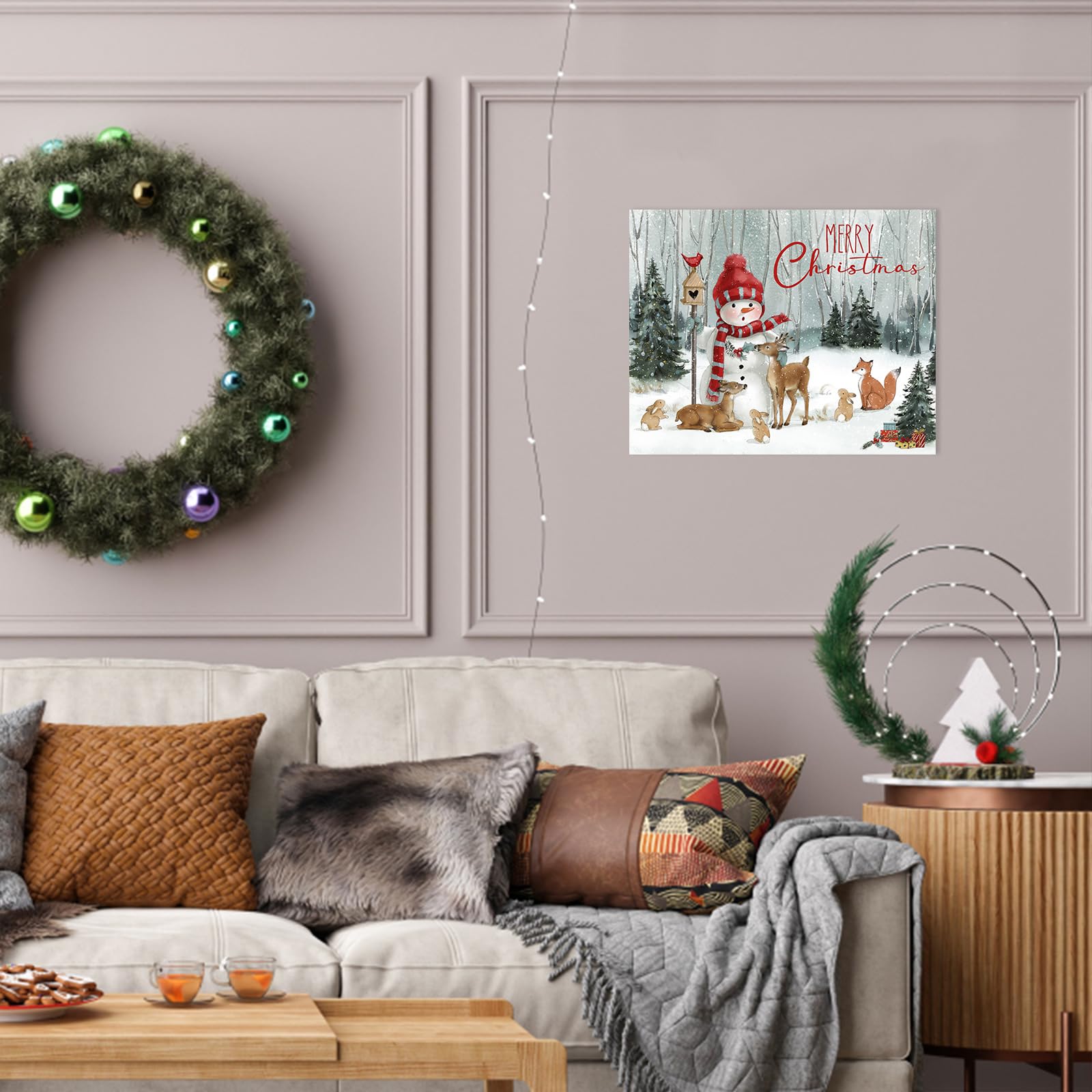 Christmas Pictures Snowman Wall Decor: Christmas Paintings On Canvas Wall Art Deer Rabbit Animal Prints Winter Scene Wall Art Xm