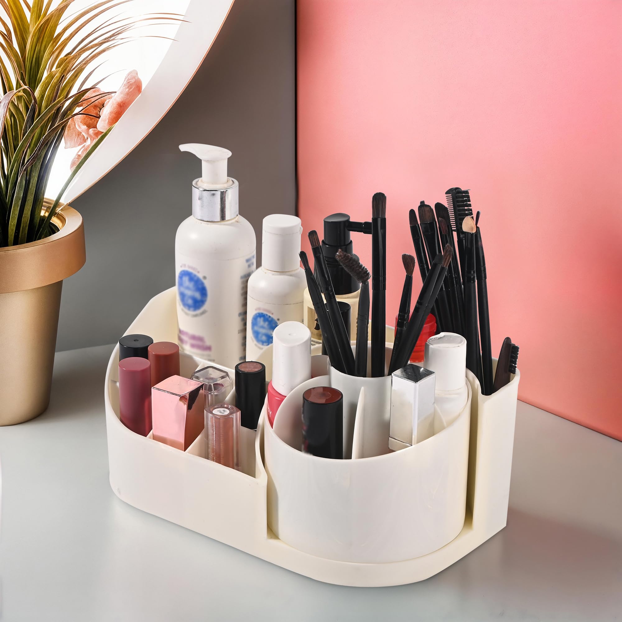 Kuber Industries Rotating Skincare & Makeup Organizer Stand For Bedroom | Dressing Table Organiser For Bathroom Vanity | GirlS 