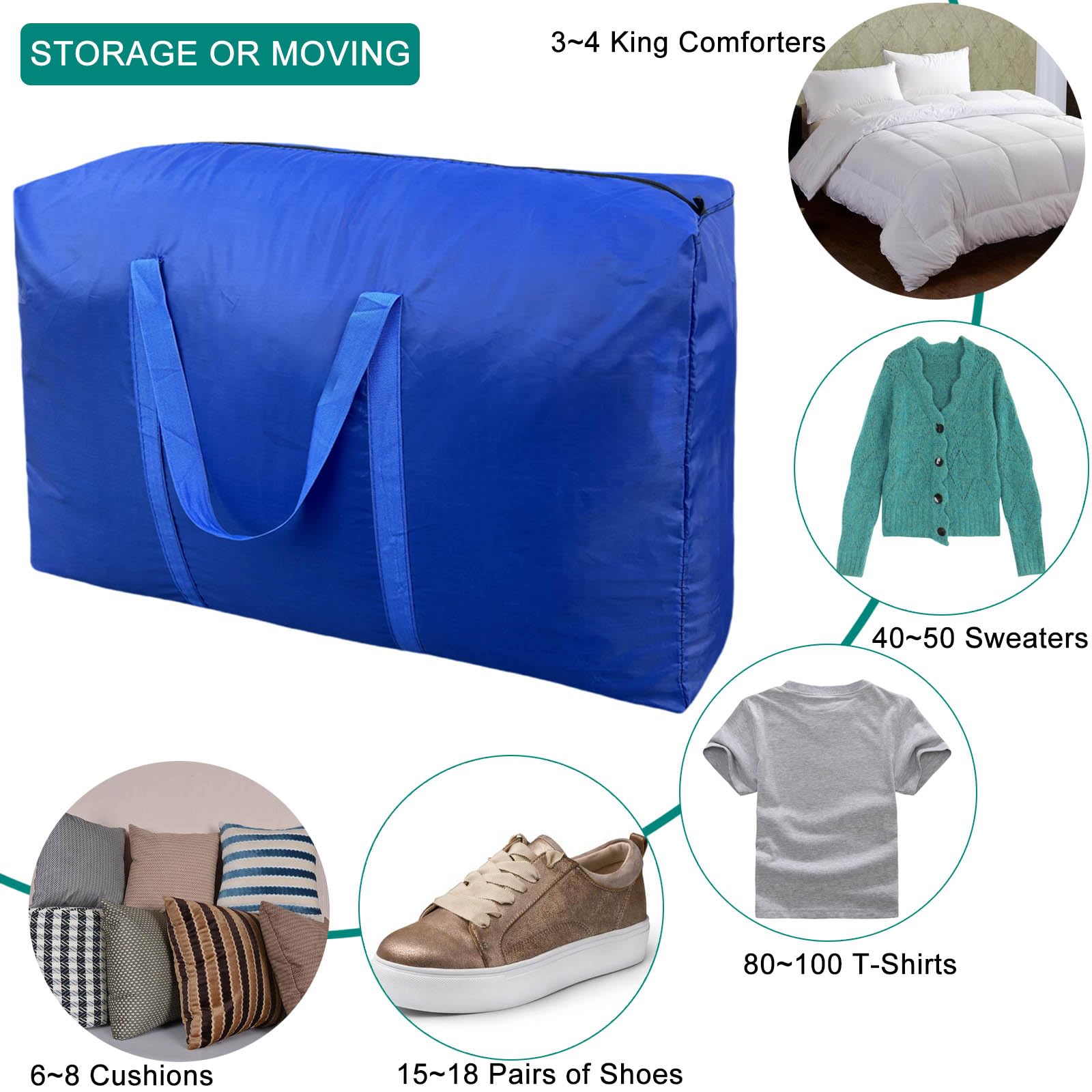 100L Extra Large Storage Bags, Big Moving Bags With Strong Zippers & Carrying Handles, Packing Bags For Moving, Storage, Travel