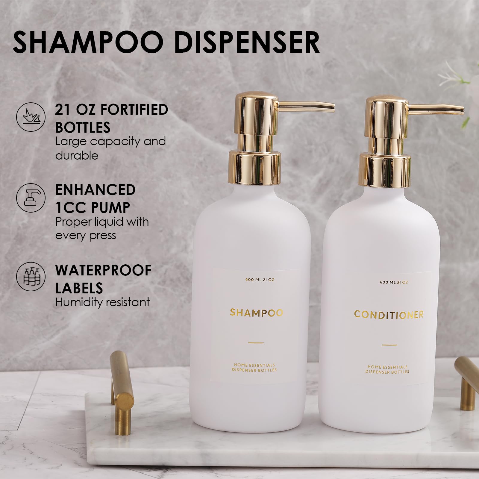 Homcdaly Shampoo And Conditioner Dispenser, 21Oz 3-Pack Refillable Shampoo And Conditioner Bottles, Shampoo Container, Empty Sha