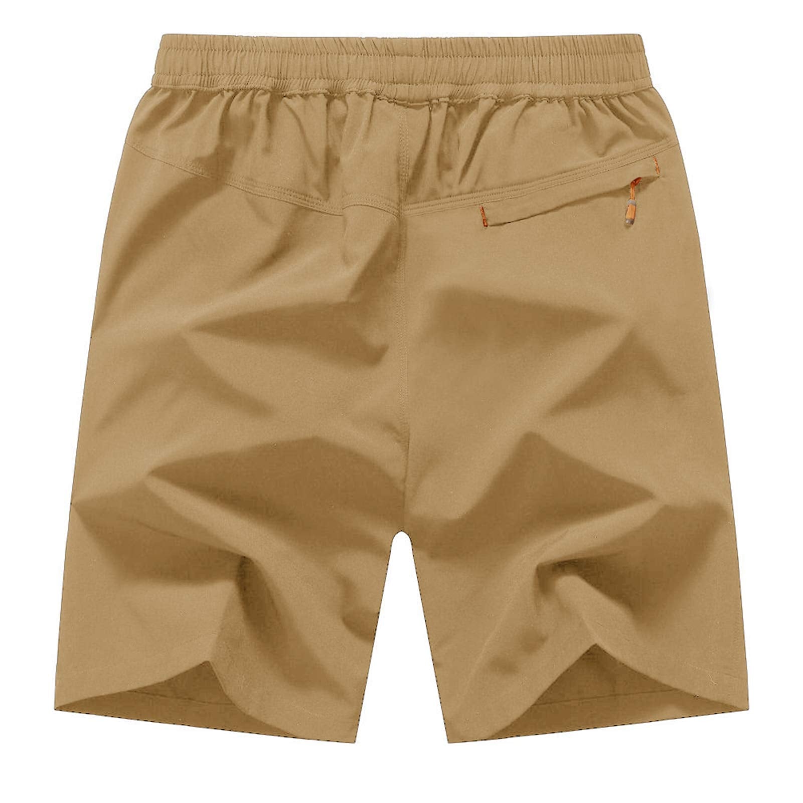 Rdruko Mens Quick Dry Sports Shorts Lightweight Running Outdoor 7 Inch Active Shorts With Zipper Pockets(Khaki, Us M)
