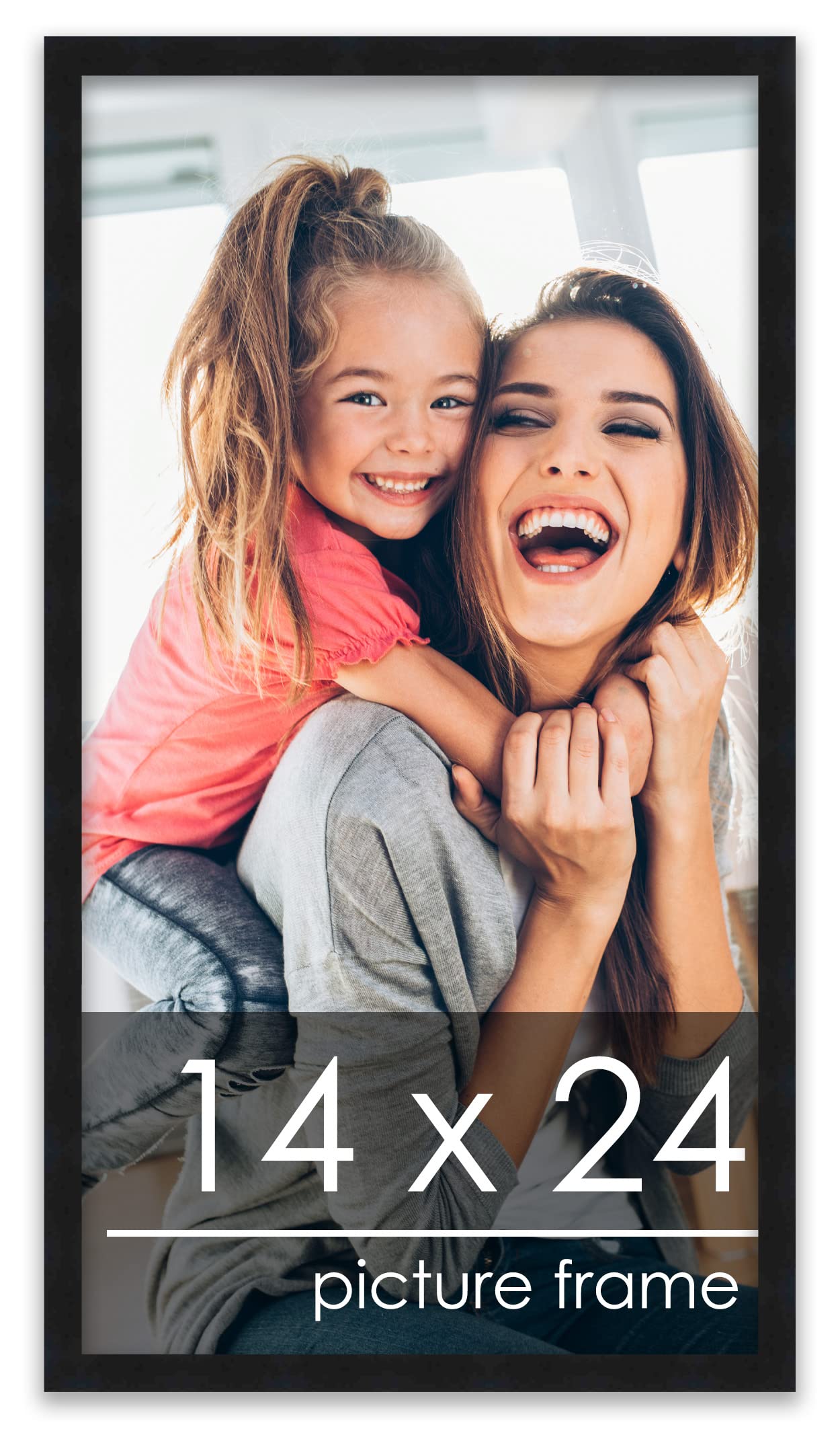 Poster Palooza 14x24 Frame Black Solid Wood Picture Frame | 0.75 Inch Moulding Width | Includes UV Acrylic Plexiglass, Foam Boar