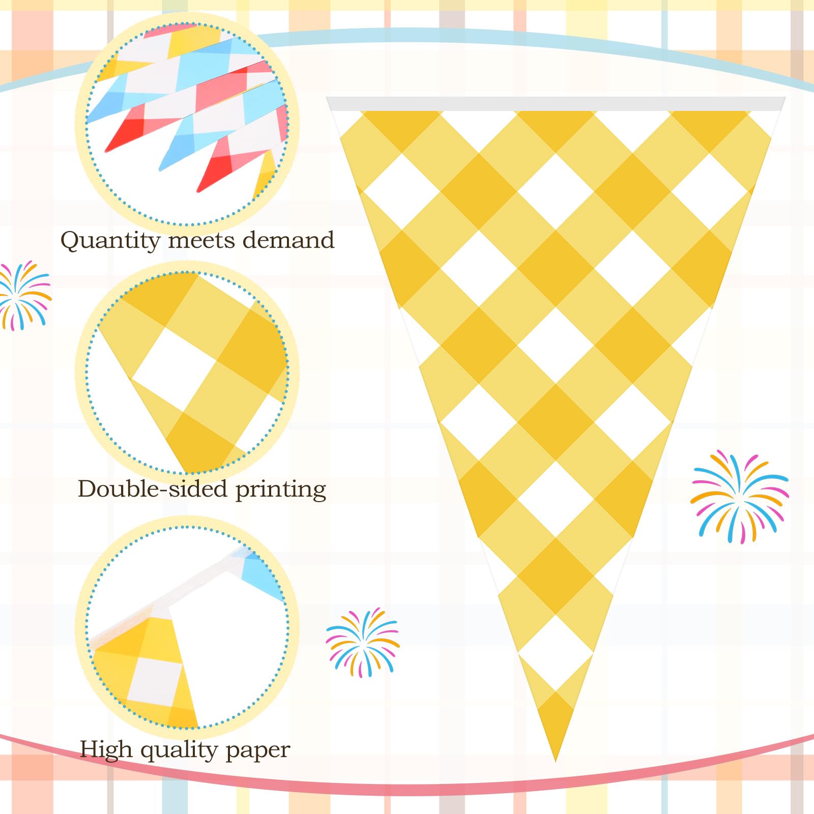Pasimy 5 Pcs County Fair Party Decorations County Fair Hanging Pennant Banner Red Yellow Blue Checkered Triangle Flag Pennant Fa