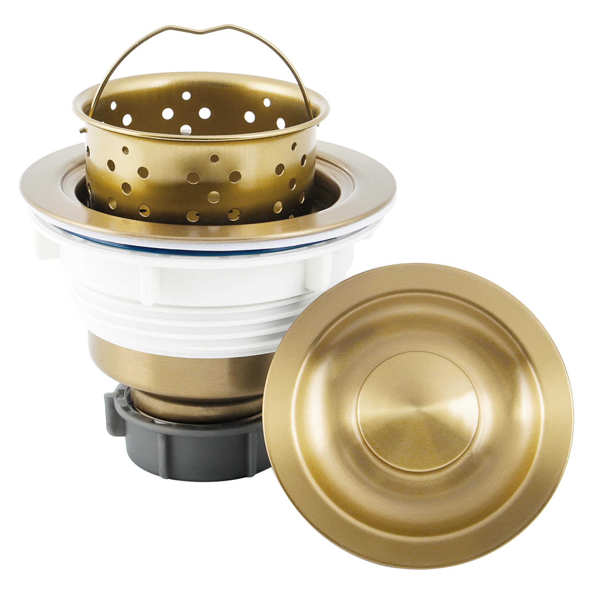LQS Kitchen Sink Drain Strainer Assembly  Sink drain 304 Stainless Steel with Removable Deep Waste Basket and Sealing Lid 3-1/2-inch Golden
