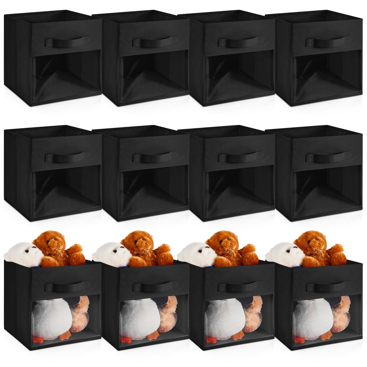 Marsui 12 Pcs Collapsible Cube Storage Bin With Window Daycare Storage Organizer Bins With Handle Fabric Storage Bins For Kid Ro