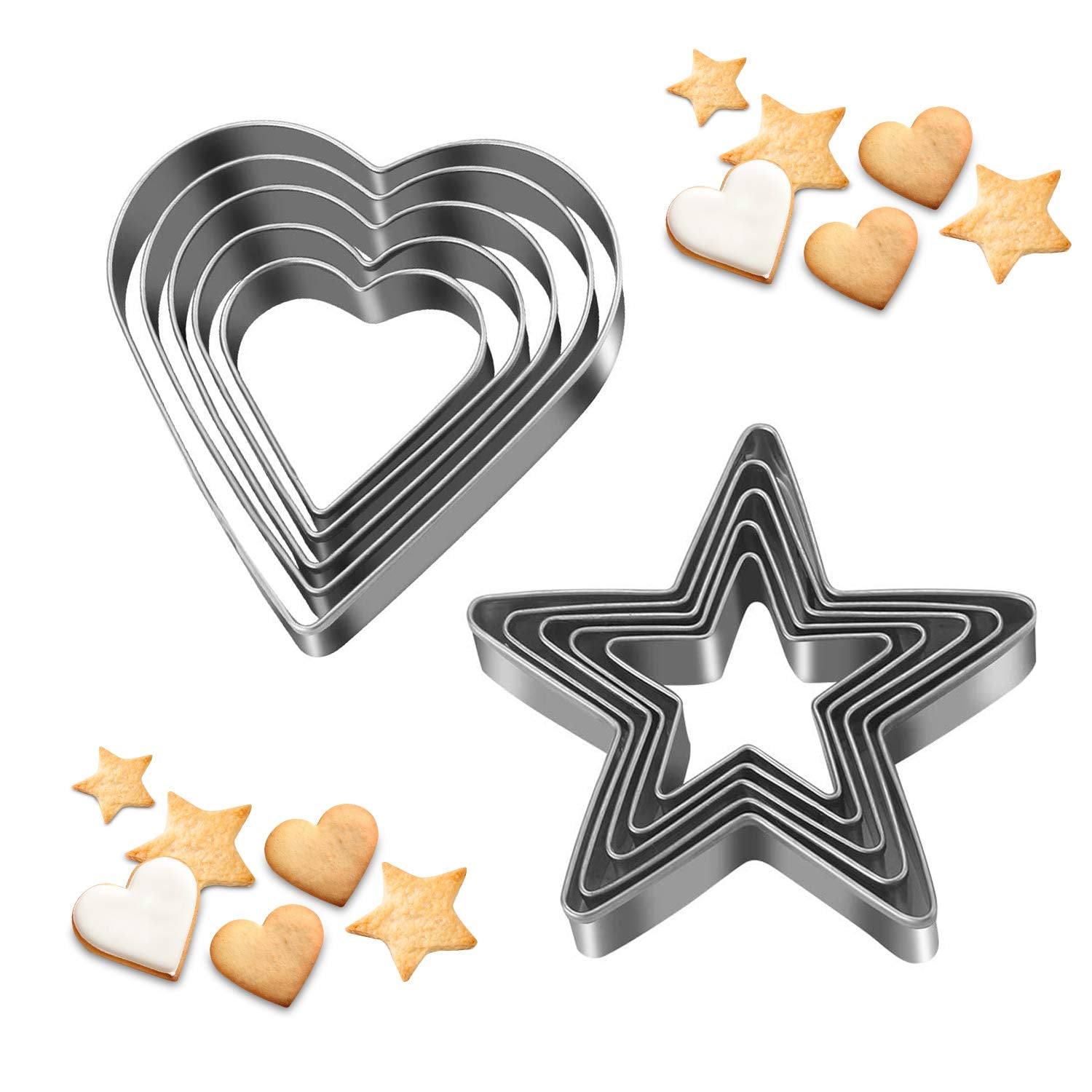 Svnntaa Heart Star Cookie Cutters Set, Valentines Day Heart Shaped Biscuit Cutters Stainless Steel Pastry Donuts Cutters With St