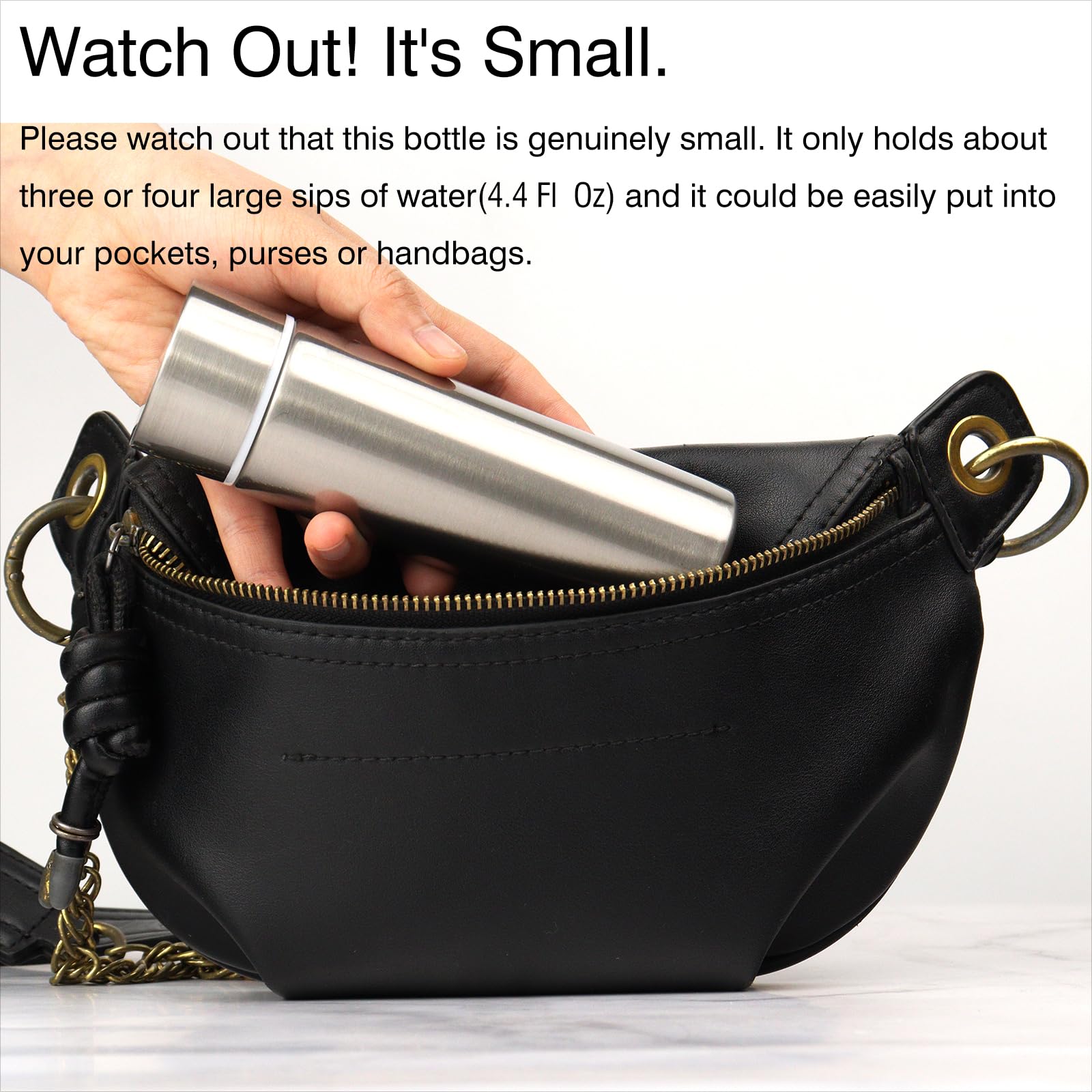 Dxobay Cute Small Water Bottle, 4.4 Fl. Oz, Pack Of 2, Mini Slim Flask For Kids, Portable Skinny Purse Water Bottle, Vacuum Insu