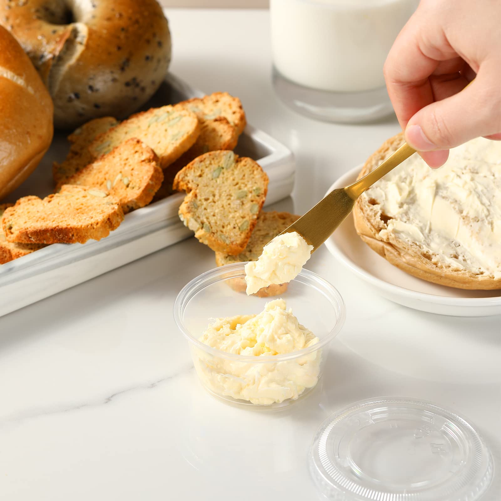 Vitever [120 Sets - 3.25 Oz ] Portion Cups With Lids, Small Plastic Containers With Lids, Airtight And Stackable Souffle Cups, J