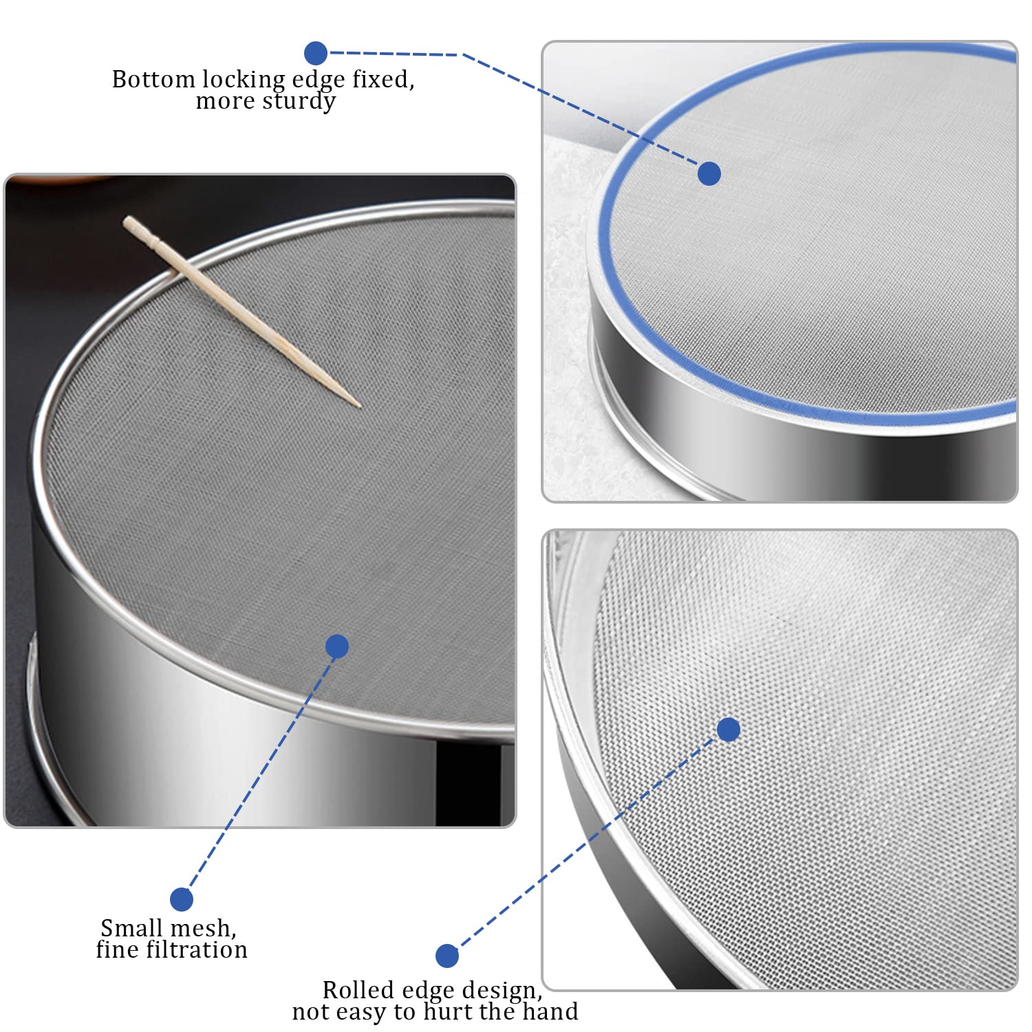 Mdakego 6 Pcs Stainless Steel Flour Sifte,Round Flour Sifter 40 Mesh,Premium Rustproof Flour Sieve Fine Mesh For Baking Cake Bre