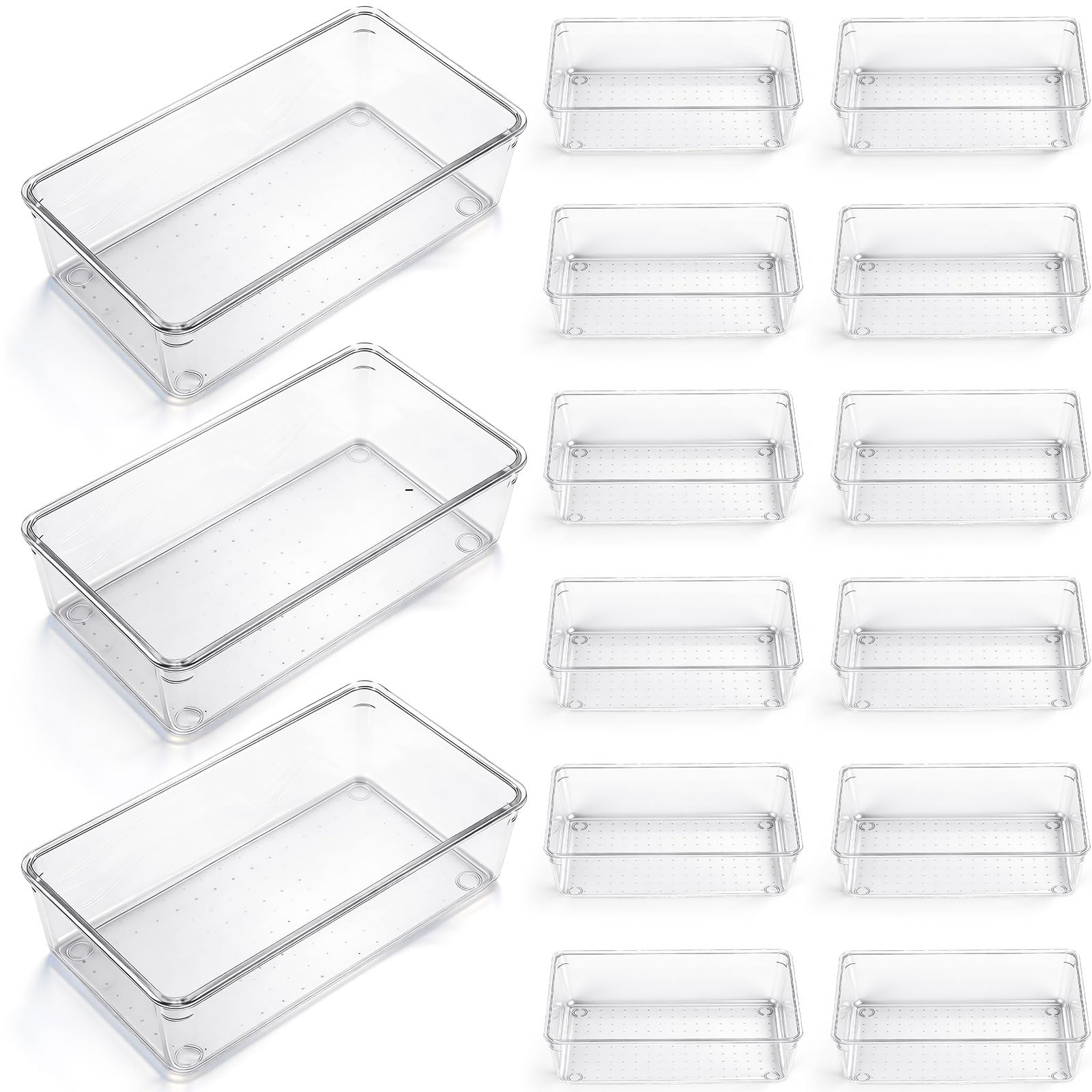 Maitys 12 Pcs Clear Drawer Organizer 9 x 6 x 2 Inches Plastic Rectangle Trays Makeup Vanity Storage Bins and Kitchen Drawers Div