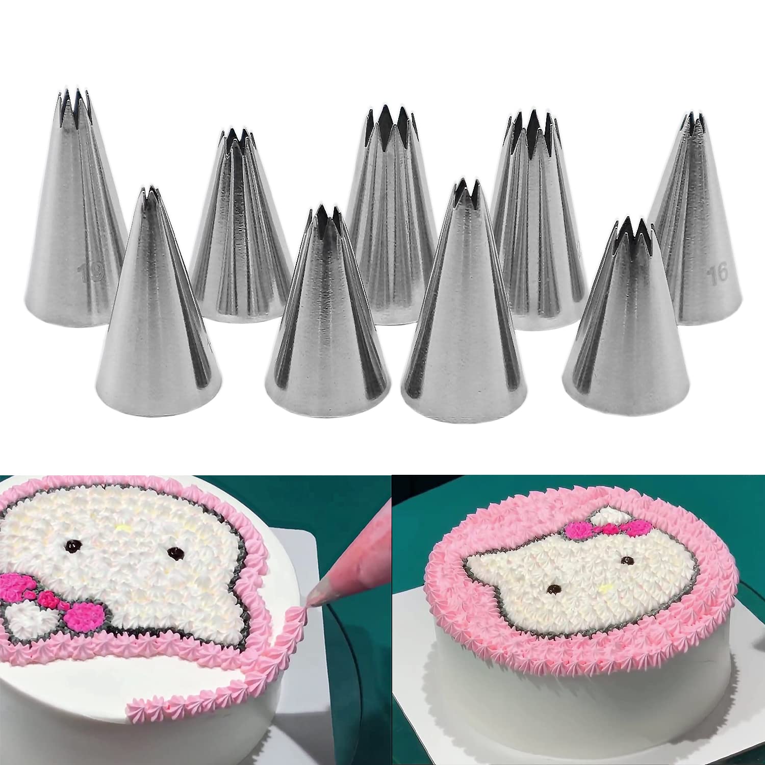 Suuker Open Star Piping Tips Set,9 Pcs French Star Tube Set Frosting Nozzle Kit,Stainless Steel Star Pastry Tips For Cupcakes Ca