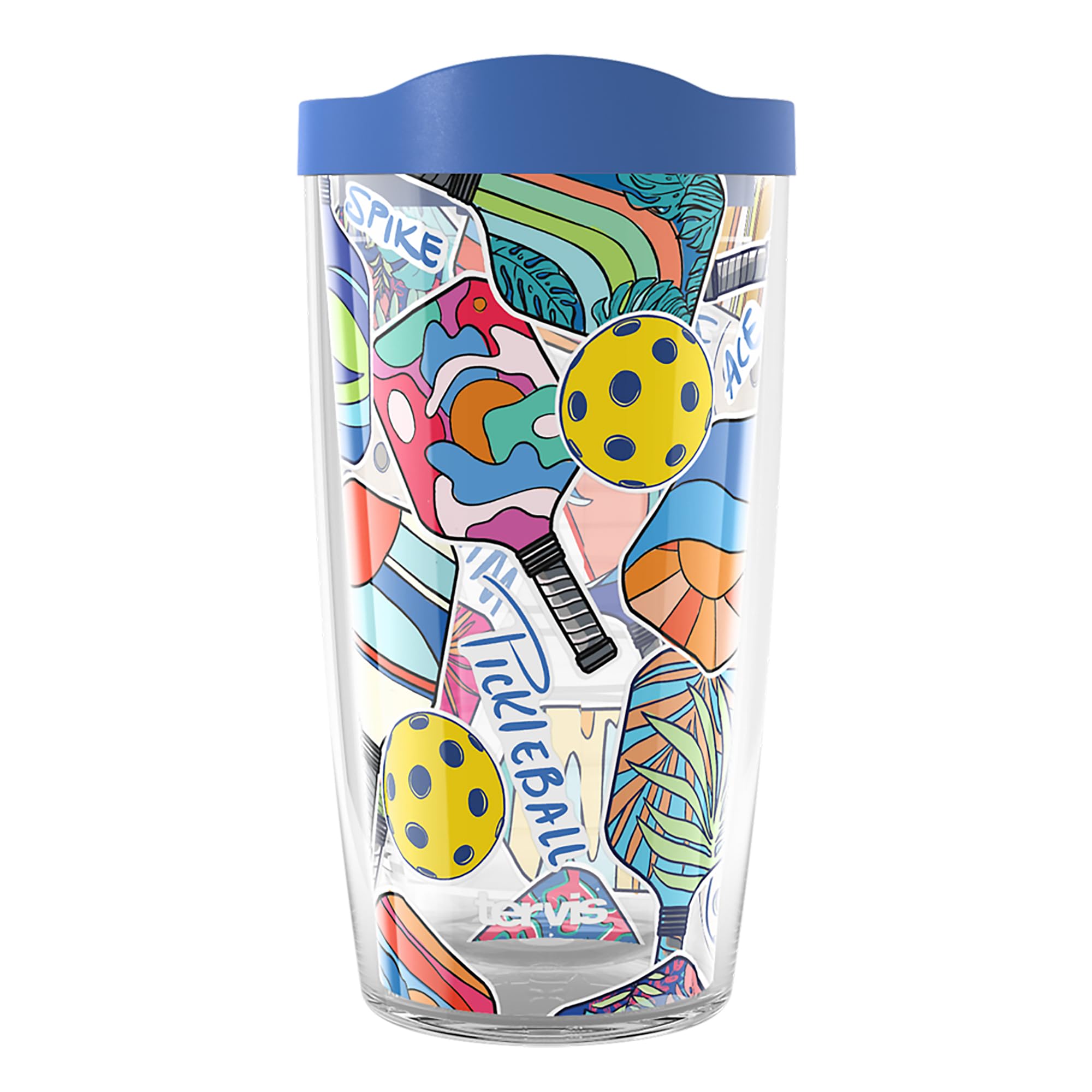 Tervis Pickleball  Spike Dink Ace Made in USA Double Walled Insulated Tumbler Travel Cup Keeps Drinks Cold & Hot, 16oz, Classic