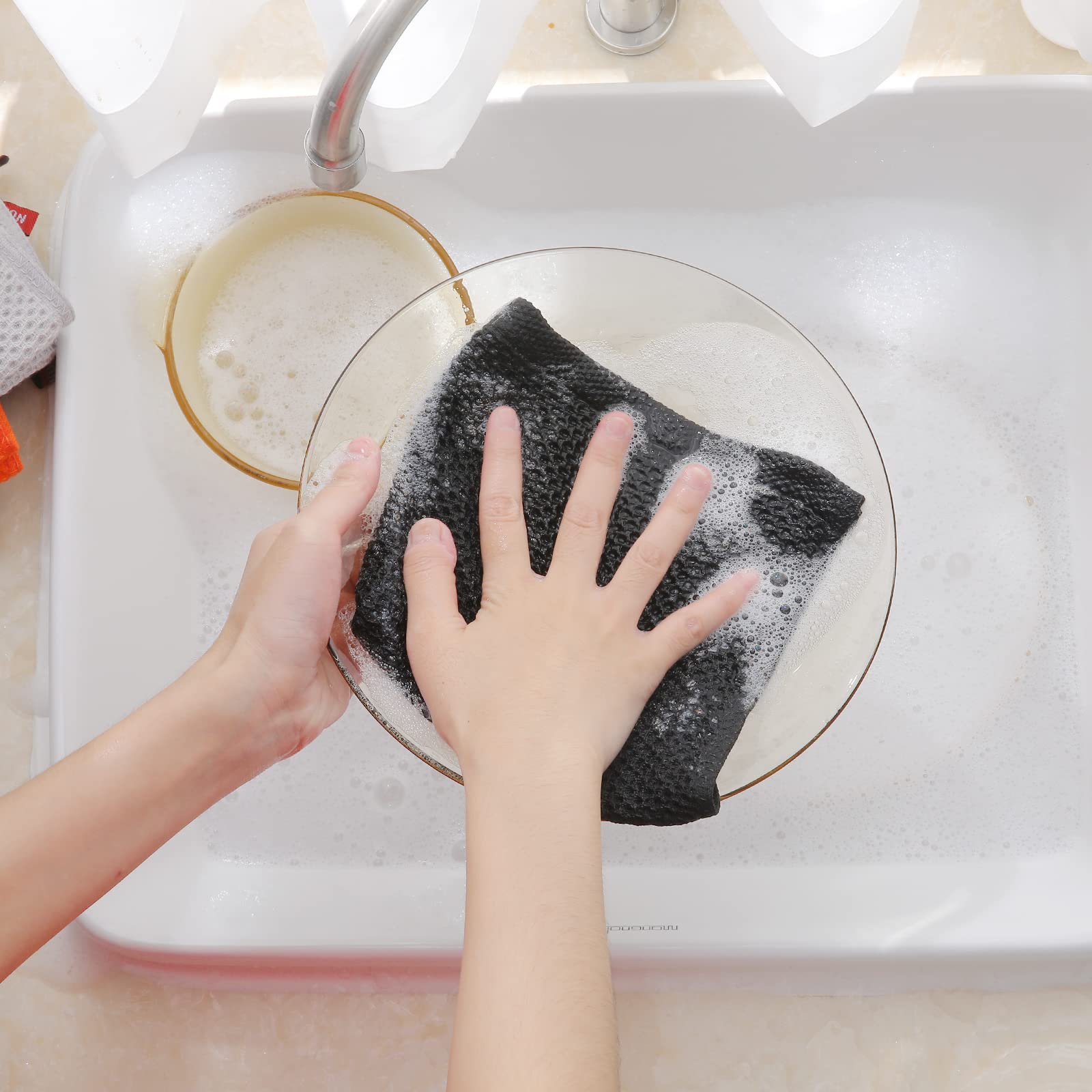 Homaxy 100% Cotton Waffle Weave Kitchen Dish Cloths, Ultra Soft Absorbent Quick Drying Dish Towels, 12X12 Inches, 6-Pack, Black