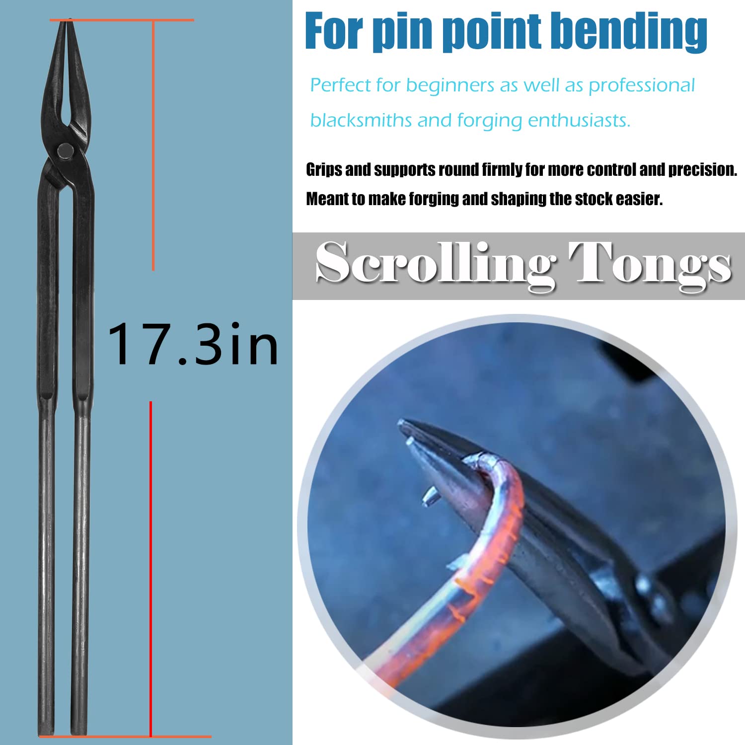 Beginner Blacksmith Tongs Blacksmith Forge Tong Tools Set Includes 1/4 Flat Jaw, Pick Up, Scroll, 3/8 1/2 5/8 V-Bit Tongs (6 Pie