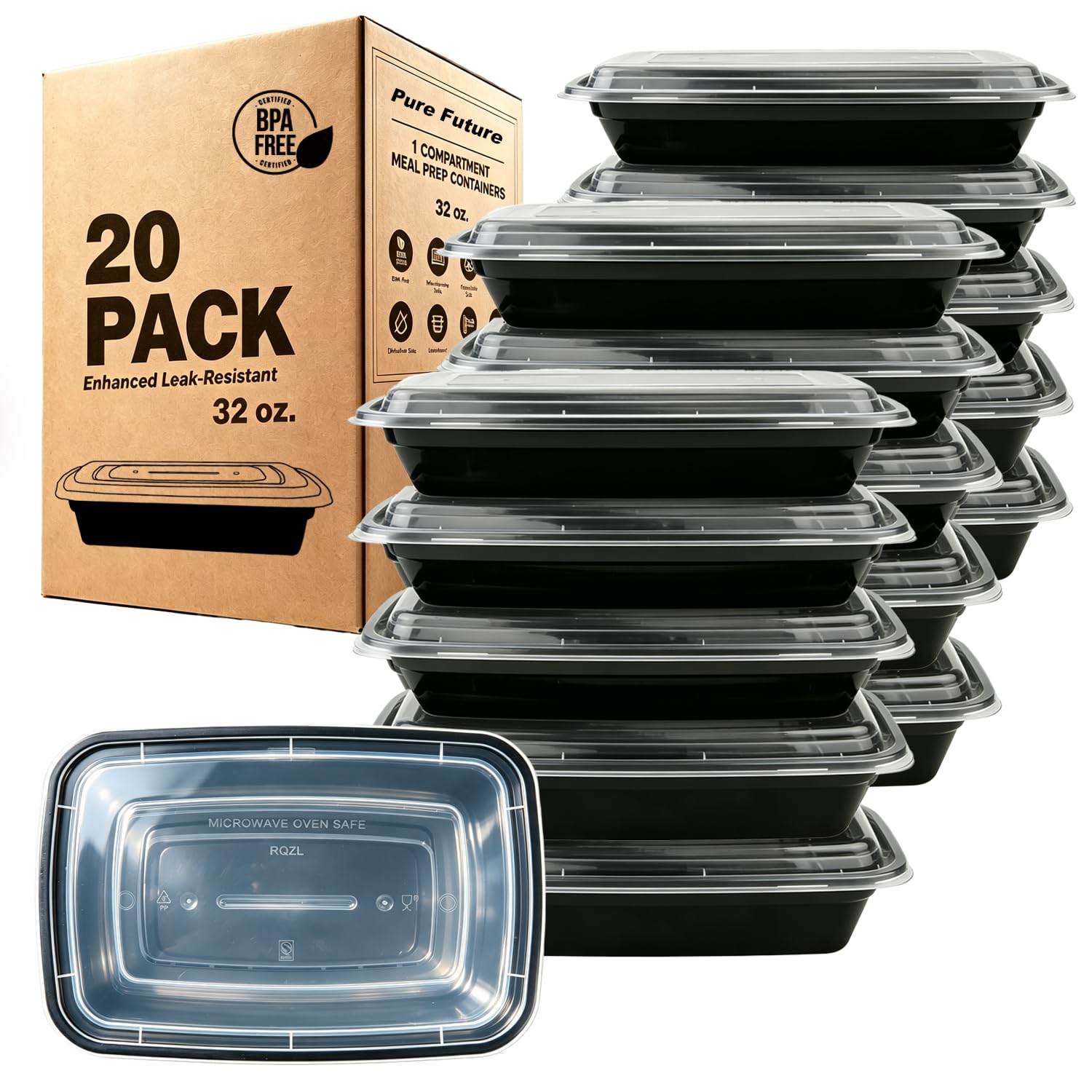 KUMD 20Pack (40 Pieces) 32 oz Meal Prep Containers Reusable with Lids