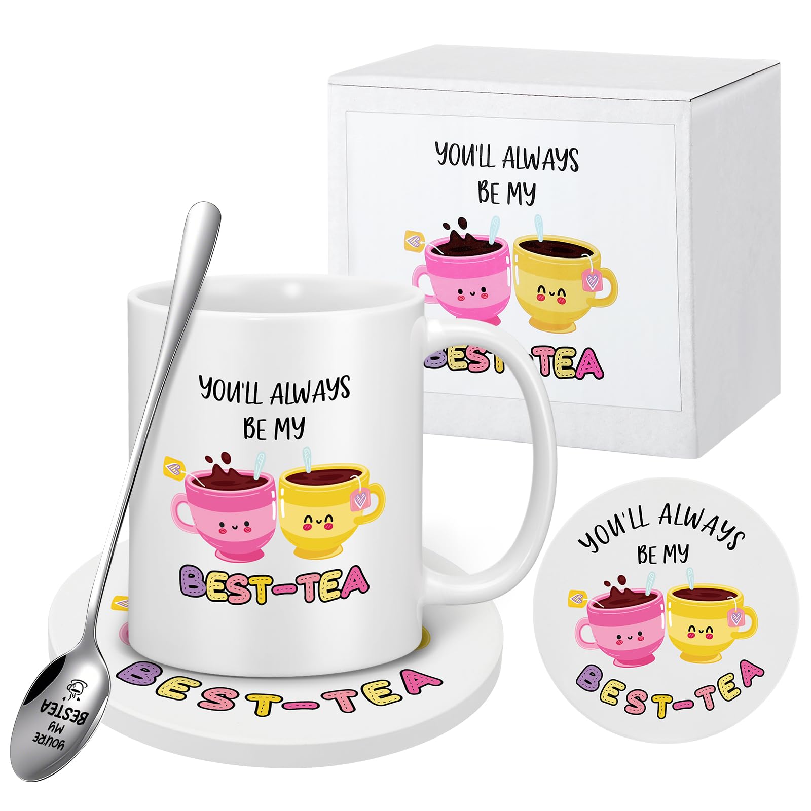 Didaey 3 Pcs Bestie Cup Gifts Set for Women Coffee Mug Coaster Spoon