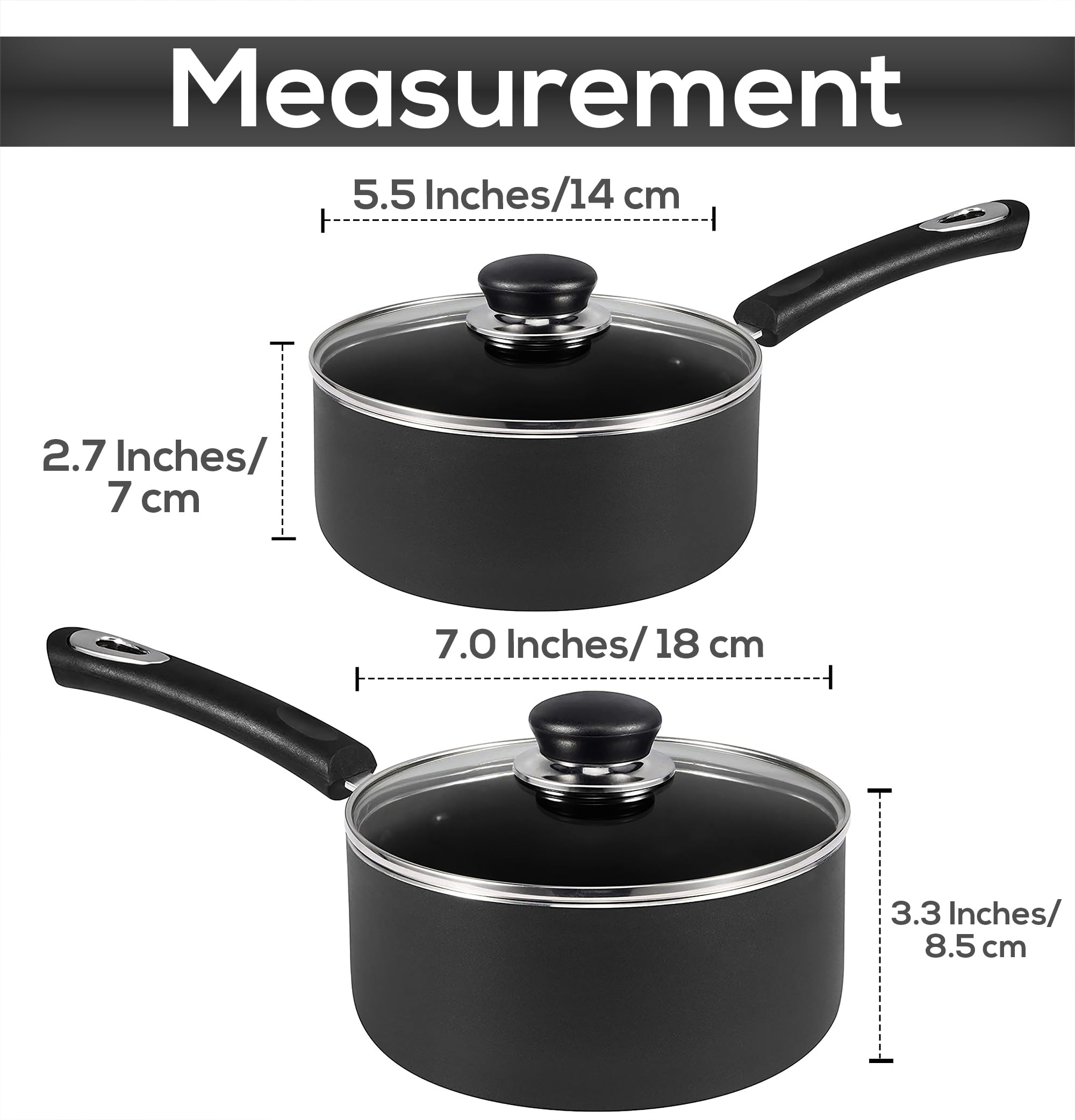 Utopia Kitchen Nonstick Saucepan Set With Lid, 1 Quart And 2 Quarts Multipurpose Pots Set For Home Kitchen Or Restaurant (Grey-B