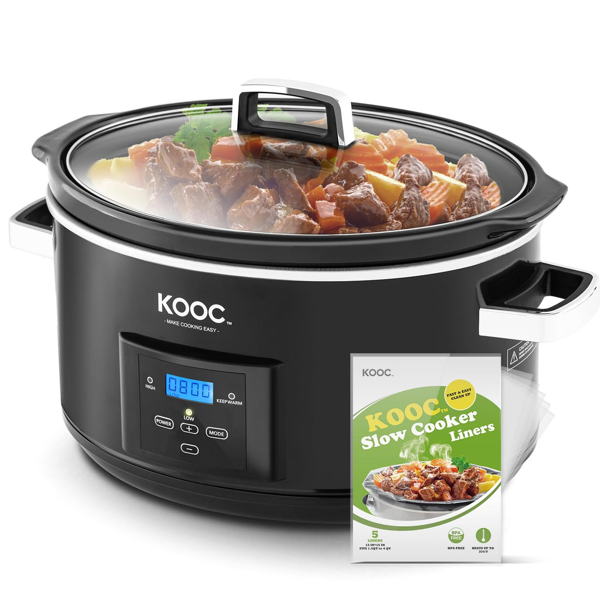 [New Launch] Kooc 8.5-Quart Programmable Slow Cooker, Larger Than 8 Quart, More Practical Than 10 Quart, With Digital Countdown