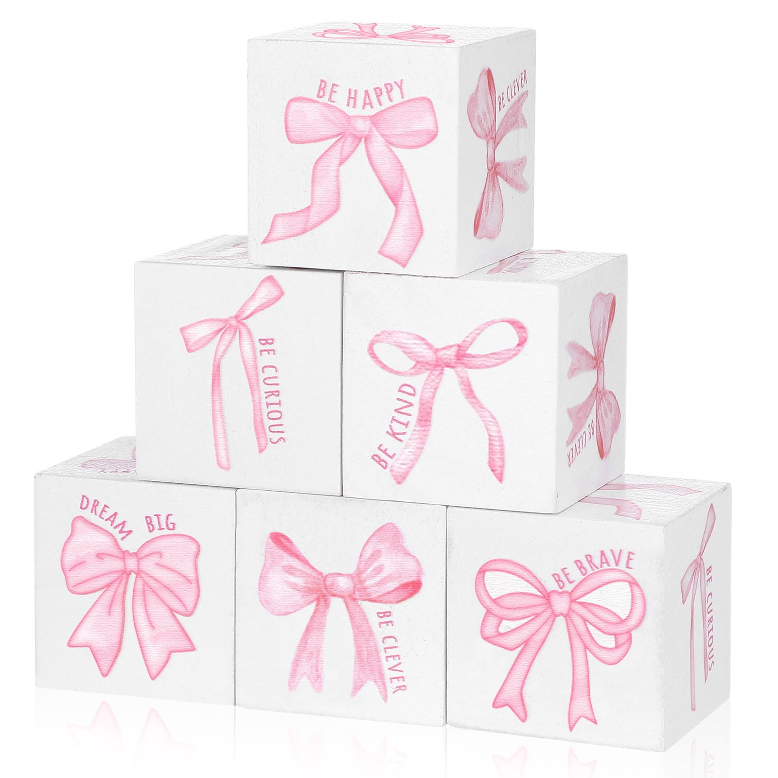 Kigley 6 Pcs Nursery Decor for Girls and Boys Nursery Decor Watercolor Shelf Decoration for Bedroom Playroom Gifts (Bow)