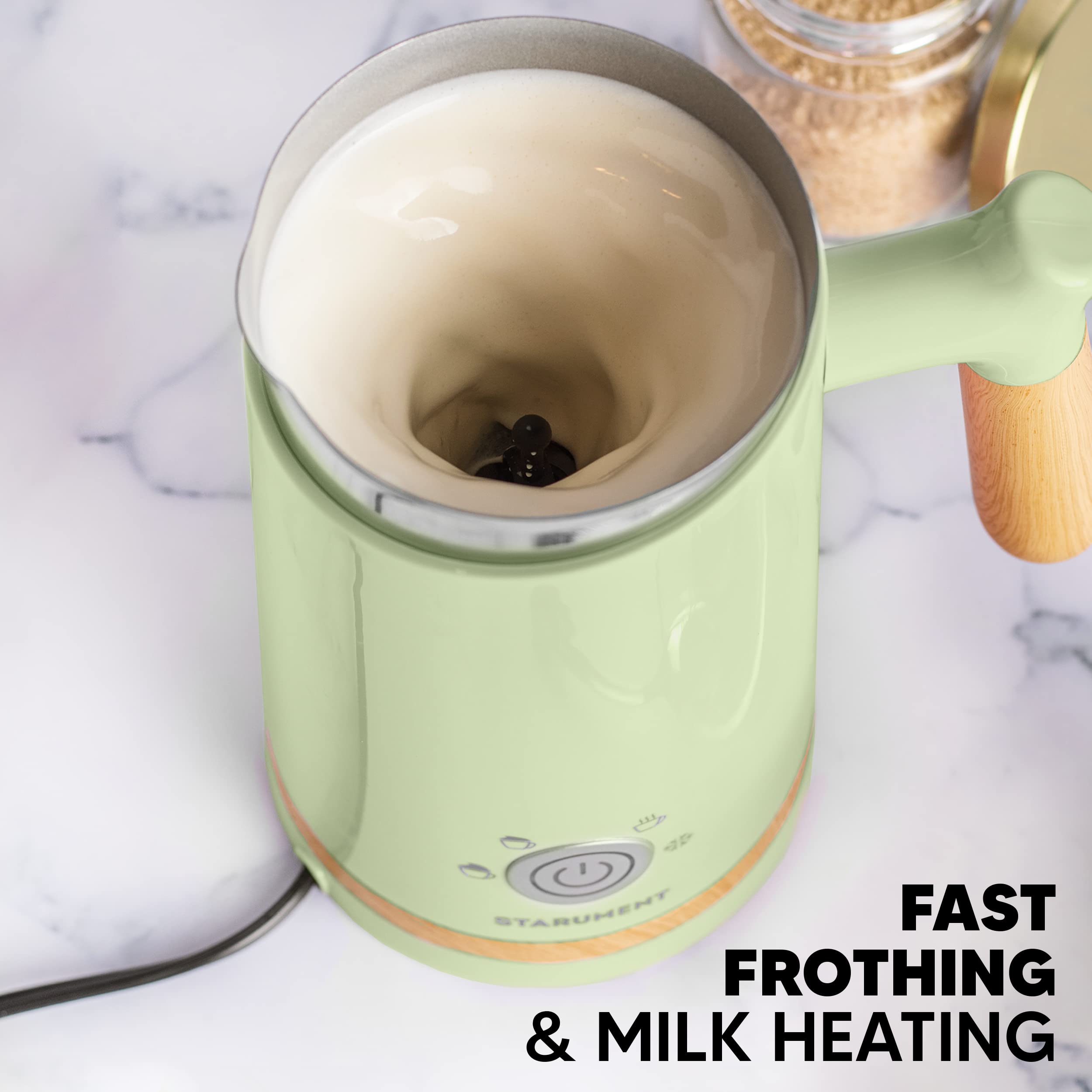 Starument Electric Milk Steamer & Frother - Automatic Foamer & Heater For Coffee Drinks - 4 Settings For Cold, Airy, Dense Foam
