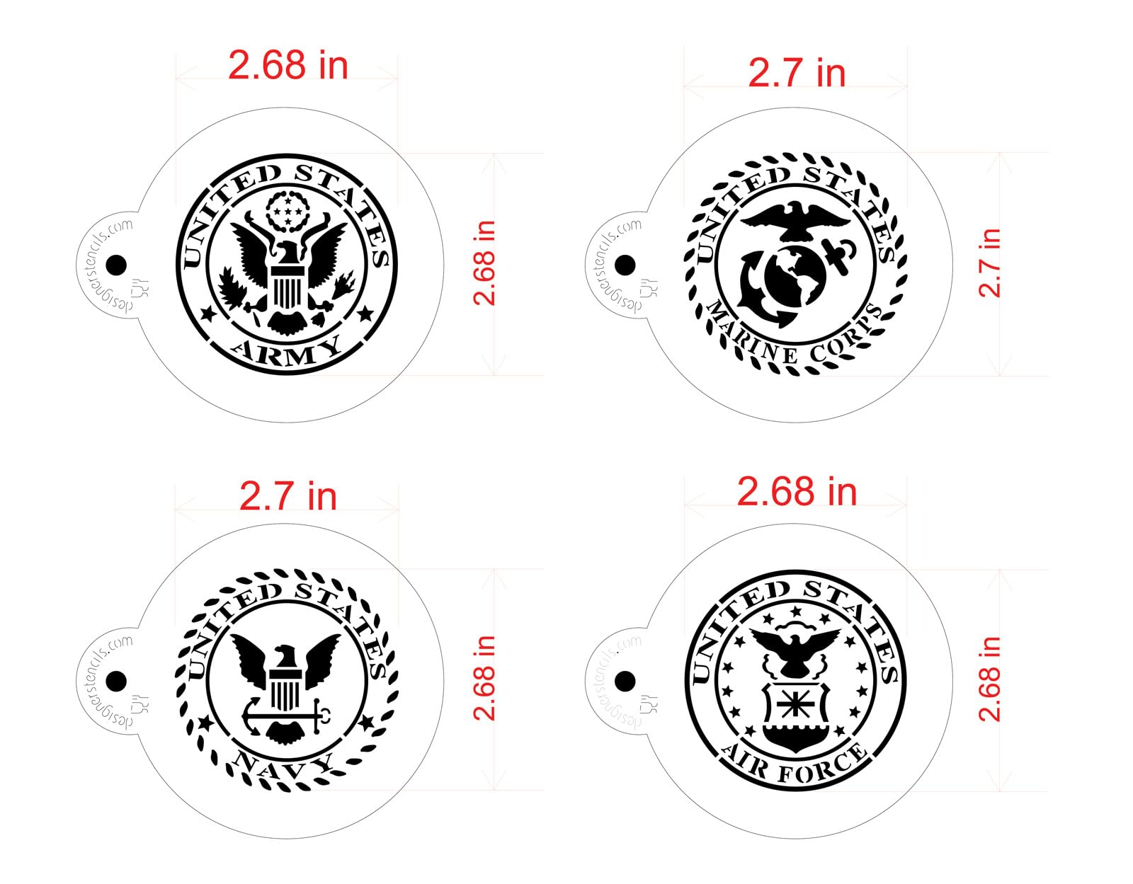 Us Military Seals Cookie Stencil Set | Baking Stencils For Royal Icing Cookies, Airbrush Cookies | Military Stencil Template Us