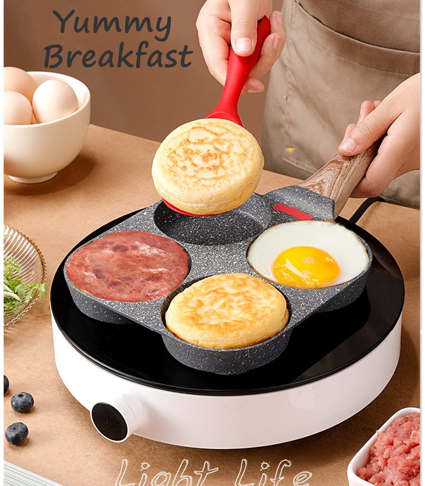 Hupecham 4-Cup Egg Pan Nonstick, And Healthy Granite Egg Frying Pan, Versatile Breakfast Skillet For Eggs, Pancakes, Plett, Crep