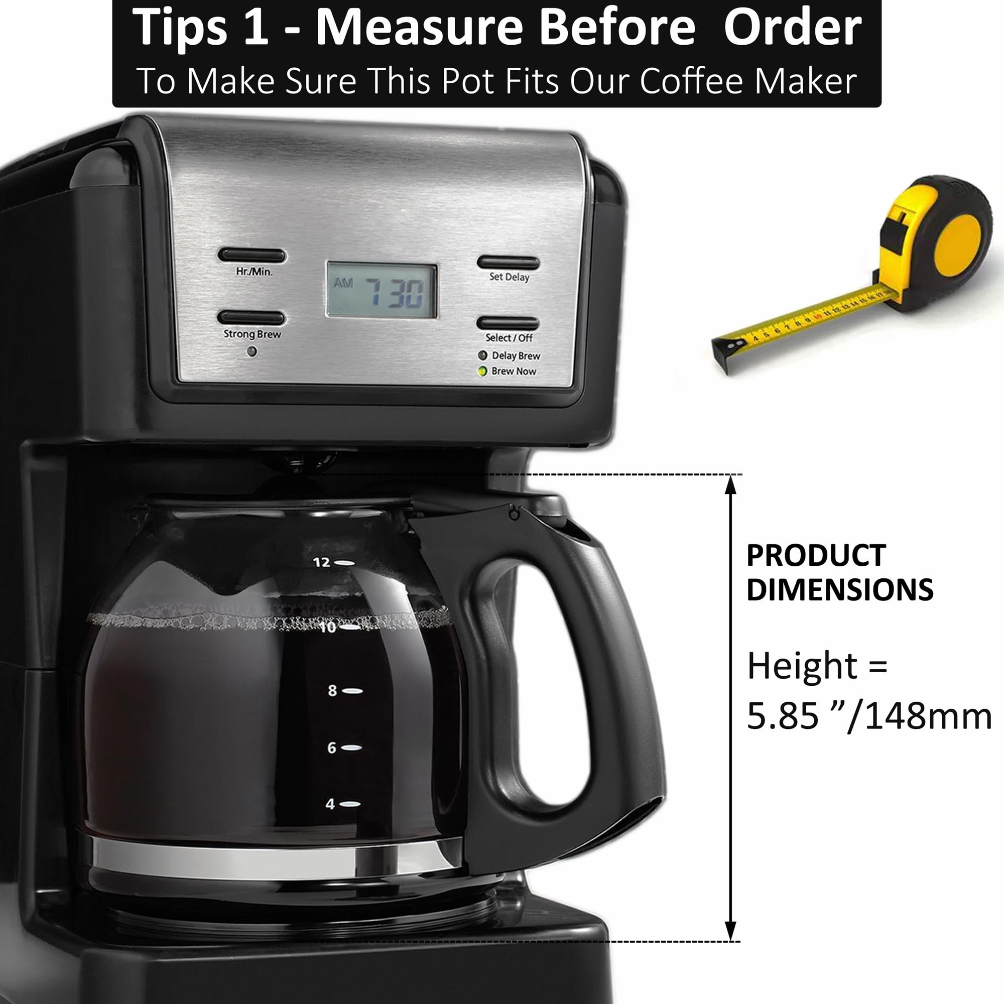 Besbarista 12-Cup Glass Replacement Carafe For Mr. Coffee Model #Sk12, Sk13, Ehx23, Jwx31, Sjx23, Sjx39 (Black, Replaces Pld12-R