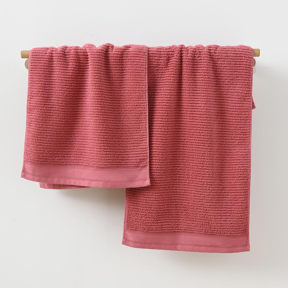Yiluomo Pink Hand Towel Set Of 2 Ribbed Striped 100% Cotton Quick Dry Soft And Absorbent Bathroom Decorative Hand Towel 13 X 29