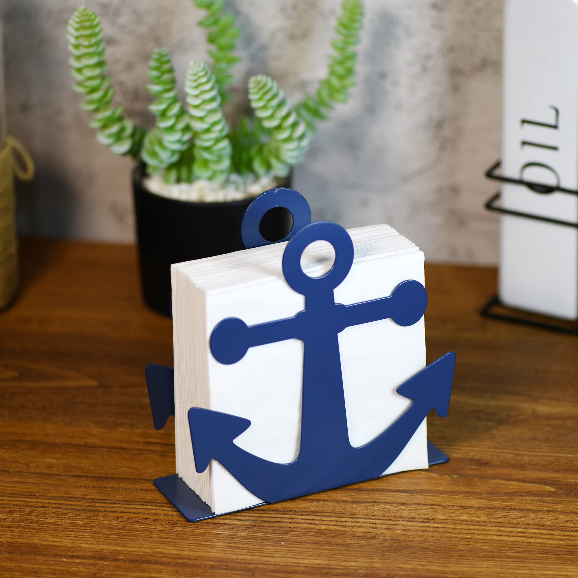 Oigumr Napkin Holder Farmhouse Napkin Holder 5.9 X 5.9 Inch (Blue, 1)