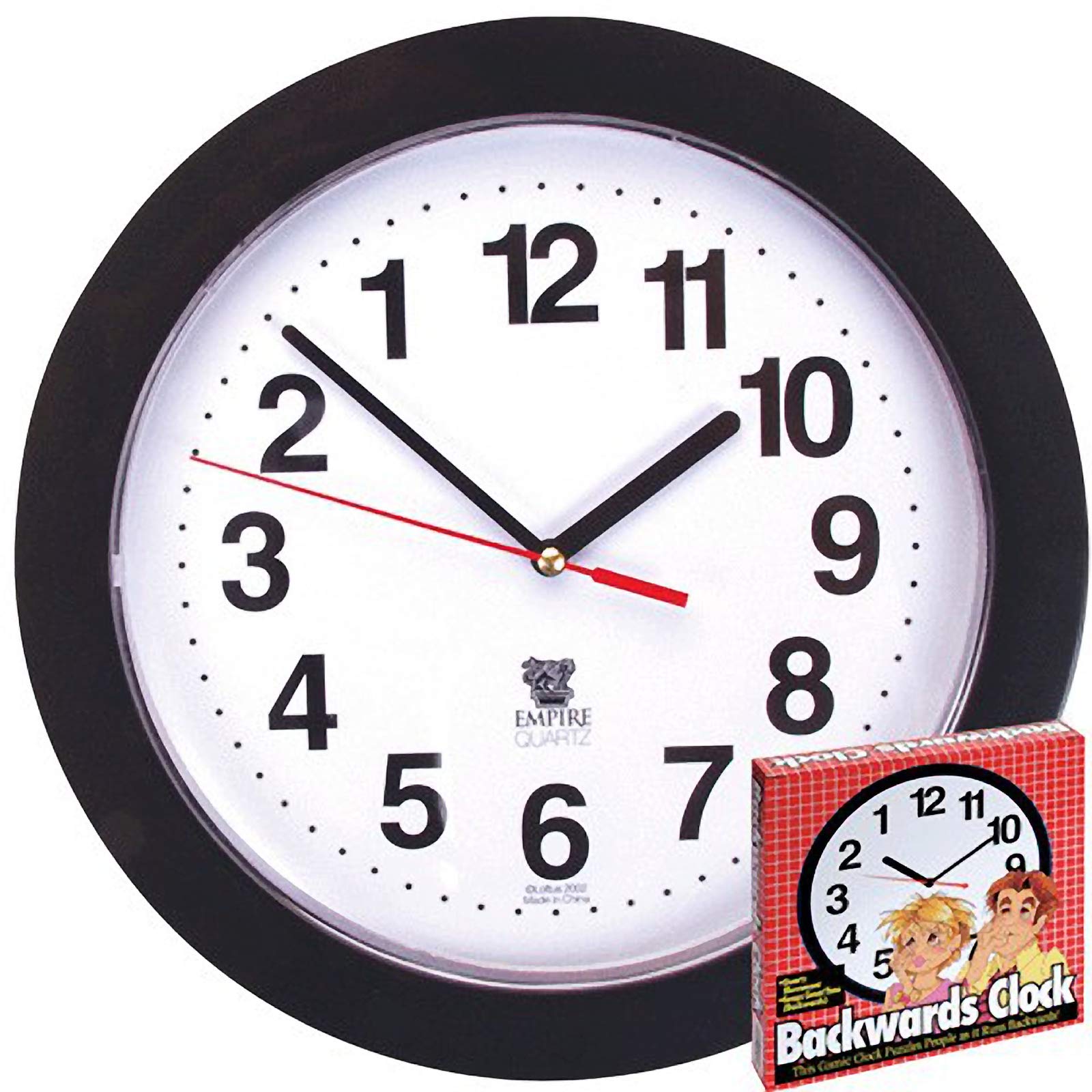 Loftus Black Backwards Wall Clock, Runs Counterclockwise and Reverse