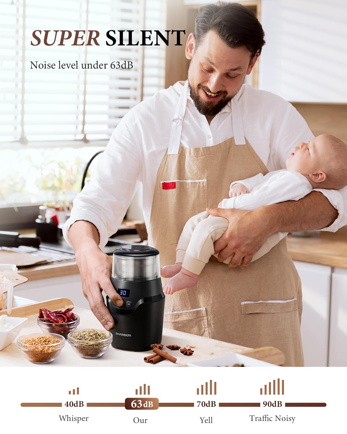 Shardor Adjustable Coffee Grinder Electric, Super Silent Electric Coffee Bean Grinder With Time-Memory Adjustment And Multi-Func